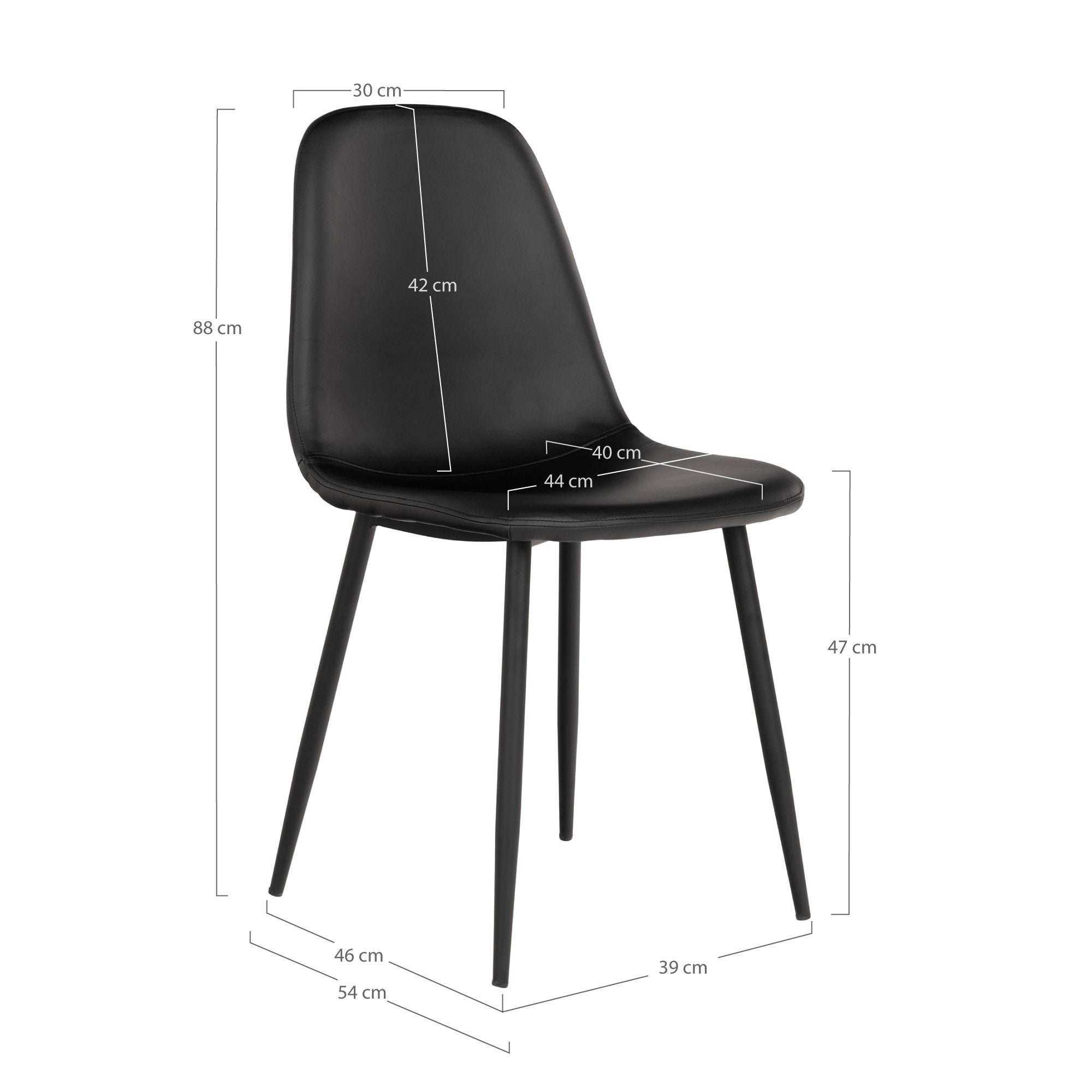 STOCKHOLM DINING CHAIR PU LEER ZWART | ZWARTE POTEN (SET VAN 2)