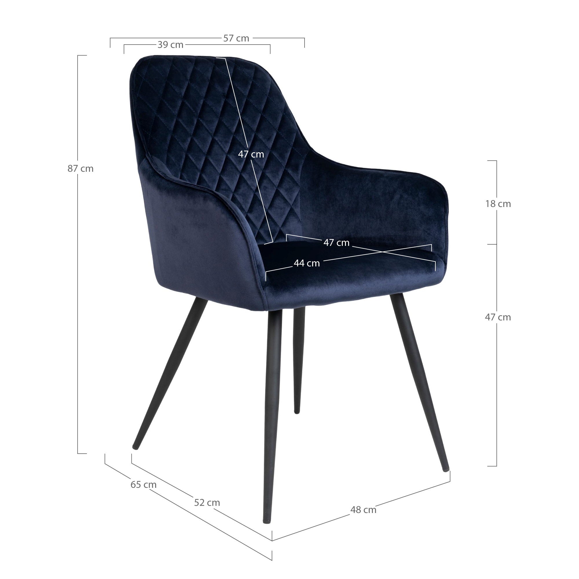 HARBO DINING CHAIR SAMT BLAU | SCHWARZE BEINE (2ER-SET)