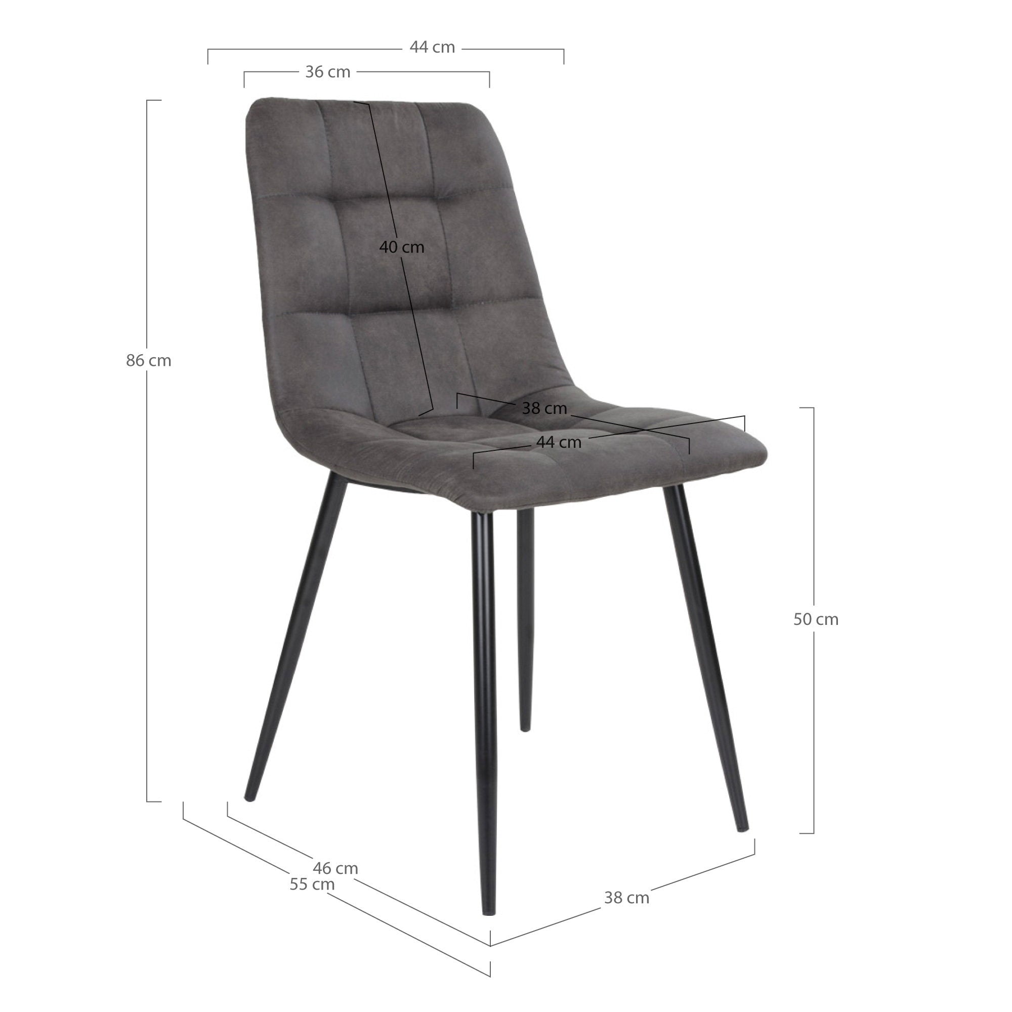 MIDDELFART ESSZIMMERSTUHL MIKROFASER DUNKELGRAU | SCHWARZE BEINE (2ER-SET)