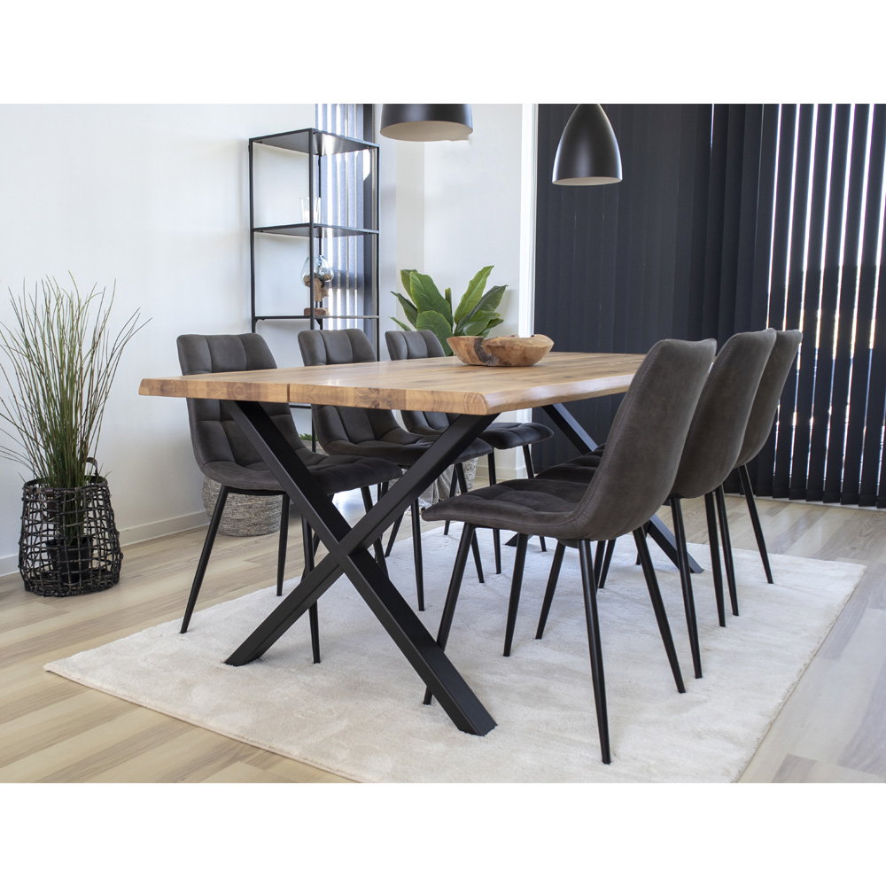 MIDDELFART ESSZIMMERSTUHL MIKROFASER DUNKELGRAU | SCHWARZE BEINE (2ER-SET)