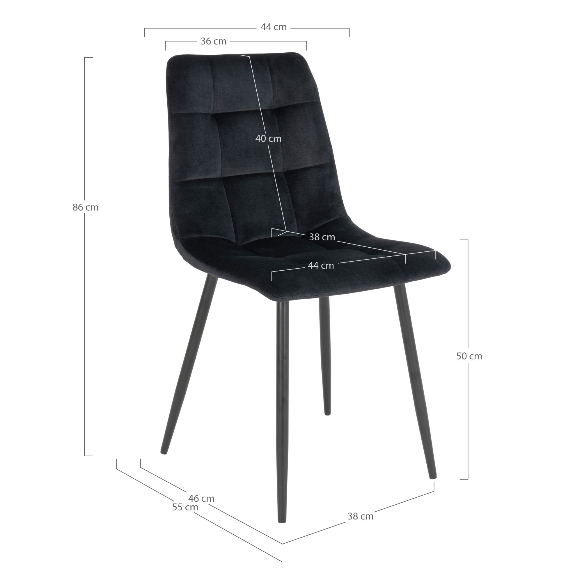 Middelfart Dining Chair - Esszimmerstuhl, Samt, schwarz, schwarze Beine HN1207 (2er-Set)