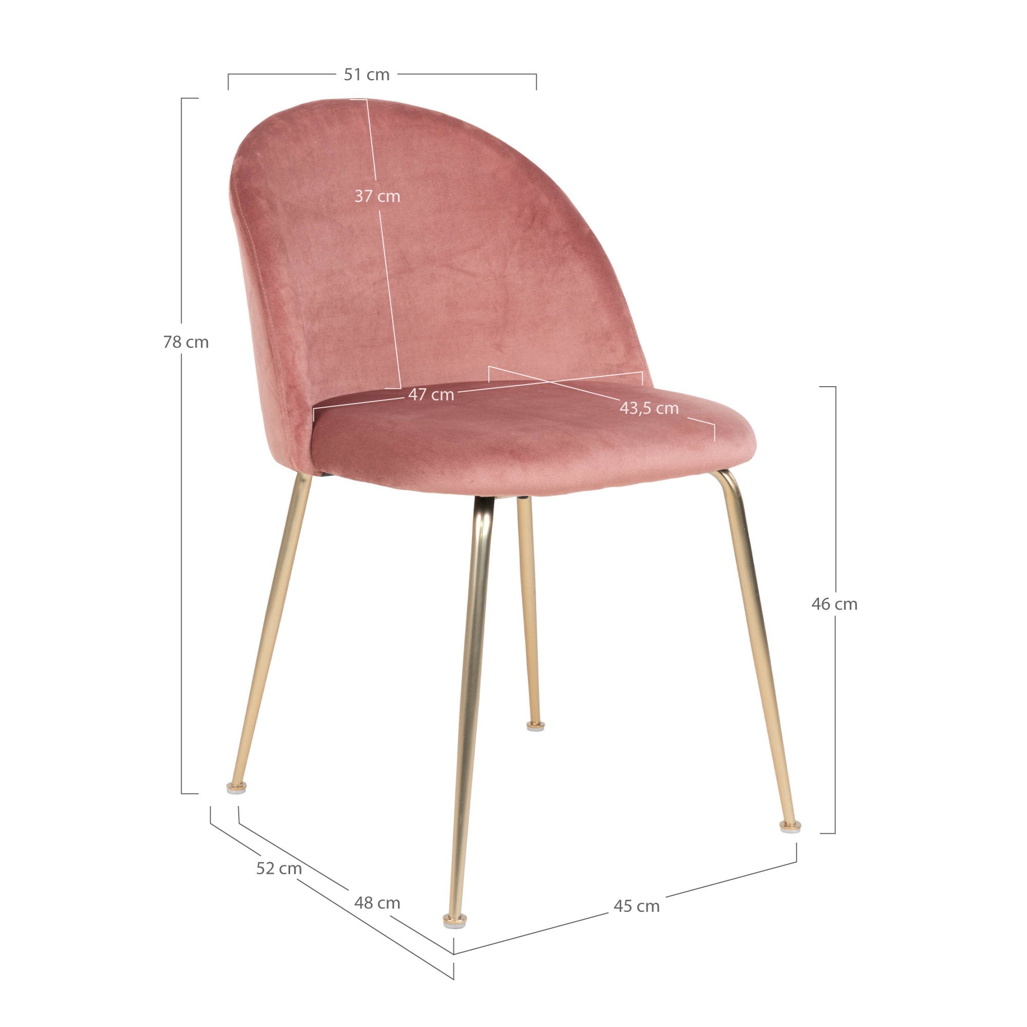 GENEVE DINING CHAIR VELVET ROZE | MESSING LOOK POTEN (SET VAN 2)