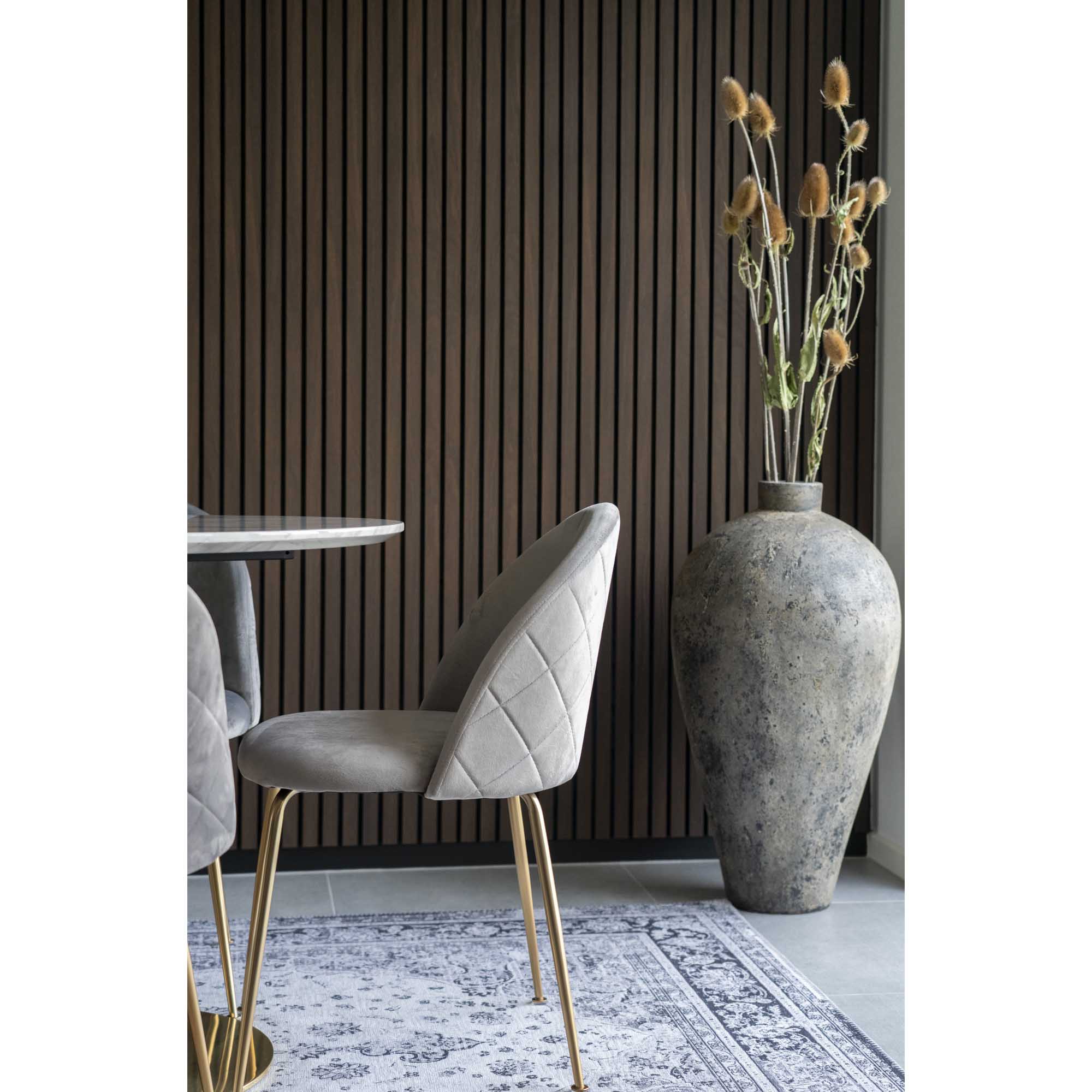 GENEVE DINING CHAIR VELVET GRIJS | MESSING LOOK POTEN (SET VAN 2)