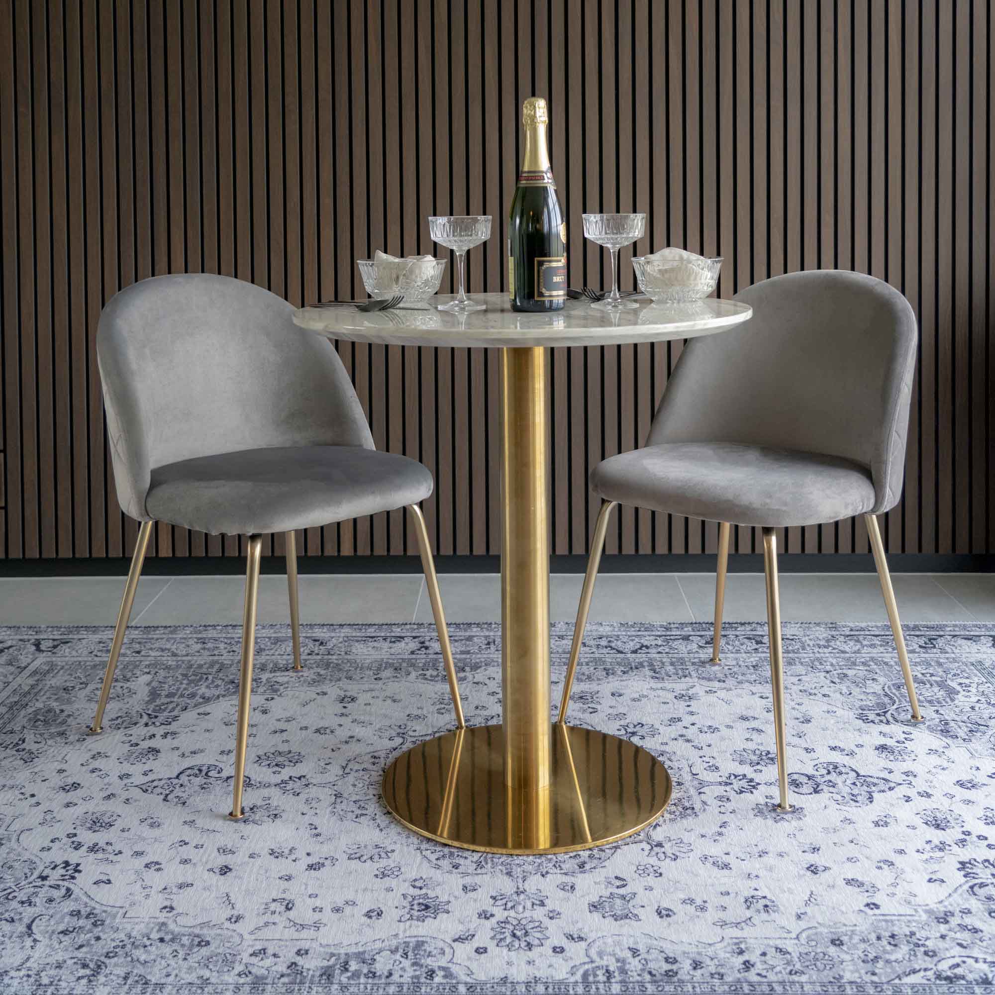 GENEVE DINING CHAIR VELVET GRIJS | MESSING LOOK POTEN (SET VAN 2)