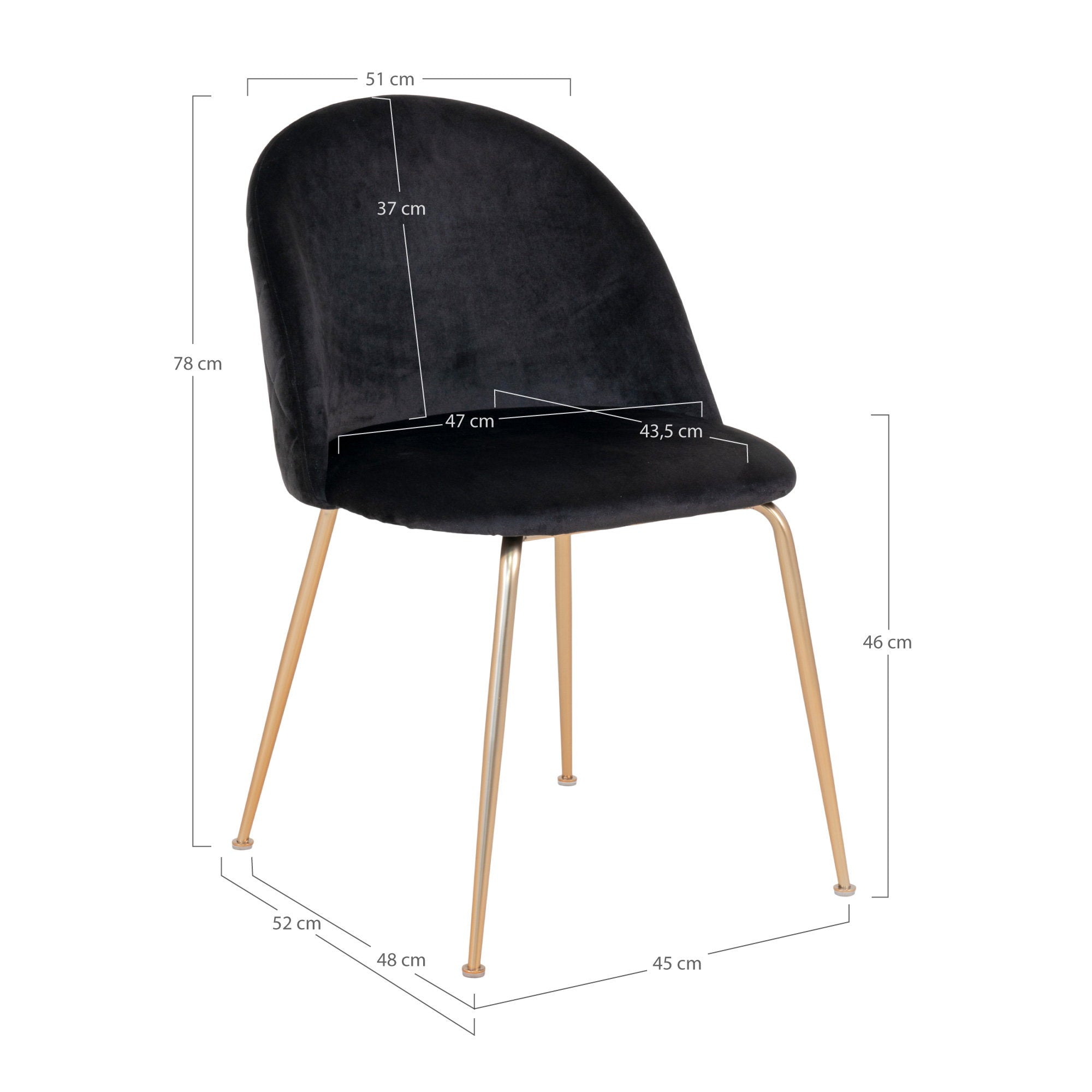 GENEVE ESSSTUHL SAMT SCHWARZ | MESSING-OPTIK BEINE (2ER-SET)