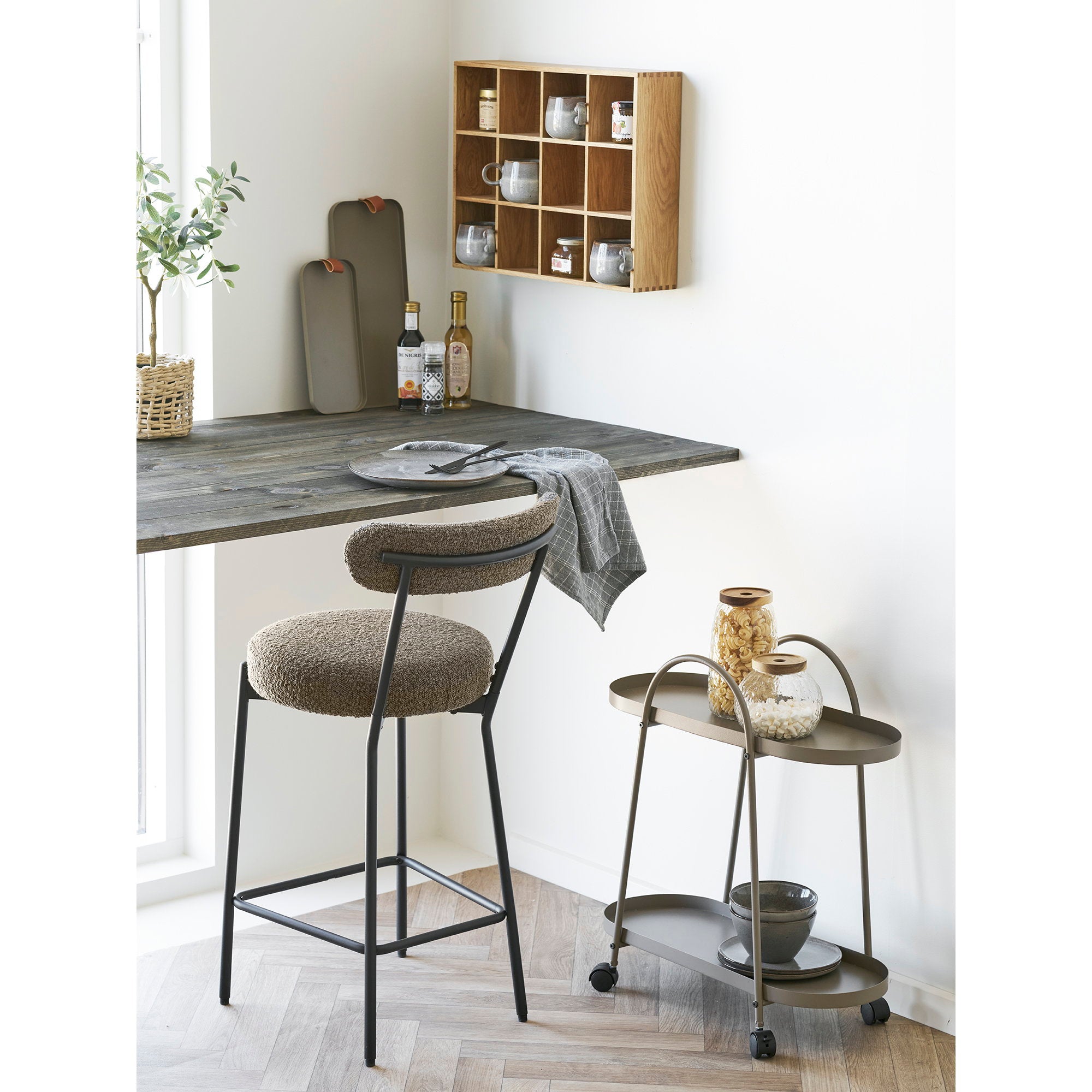 Badalona Counter Chair - Counter chair, bouclé, brown, black legs HN1064