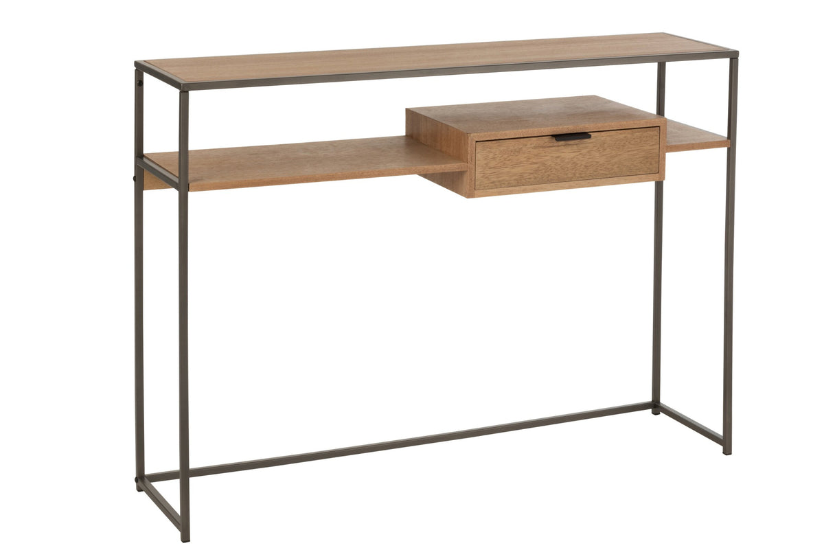 Consola 1 cajón madera/metal natural
