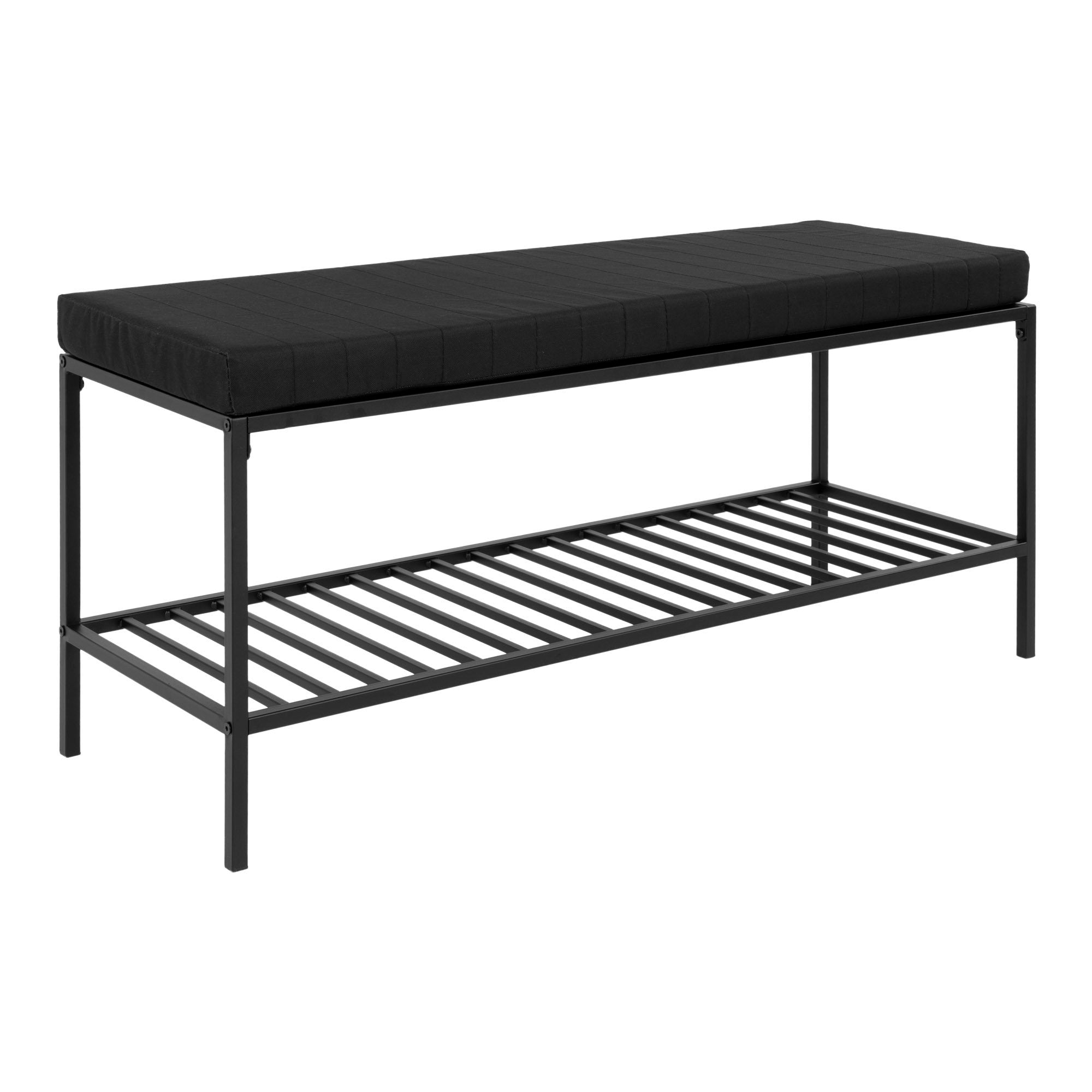 Vita Bank mit Kissen und Regal – schwarz mit schwarzen Beinen, 100x36x48,5 cm