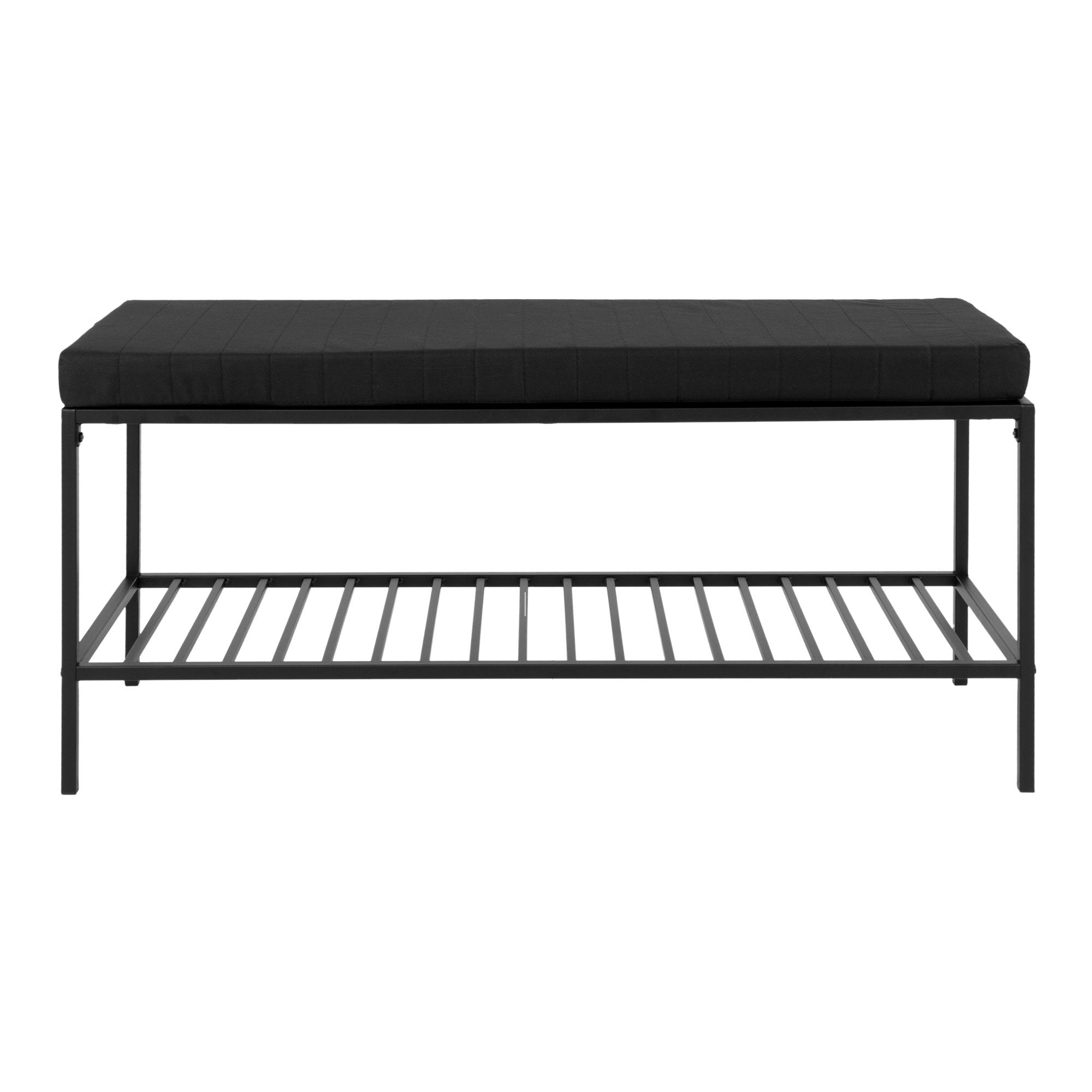 Vita Bank mit Kissen und Regal – schwarz mit schwarzen Beinen, 100x36x48,5 cm