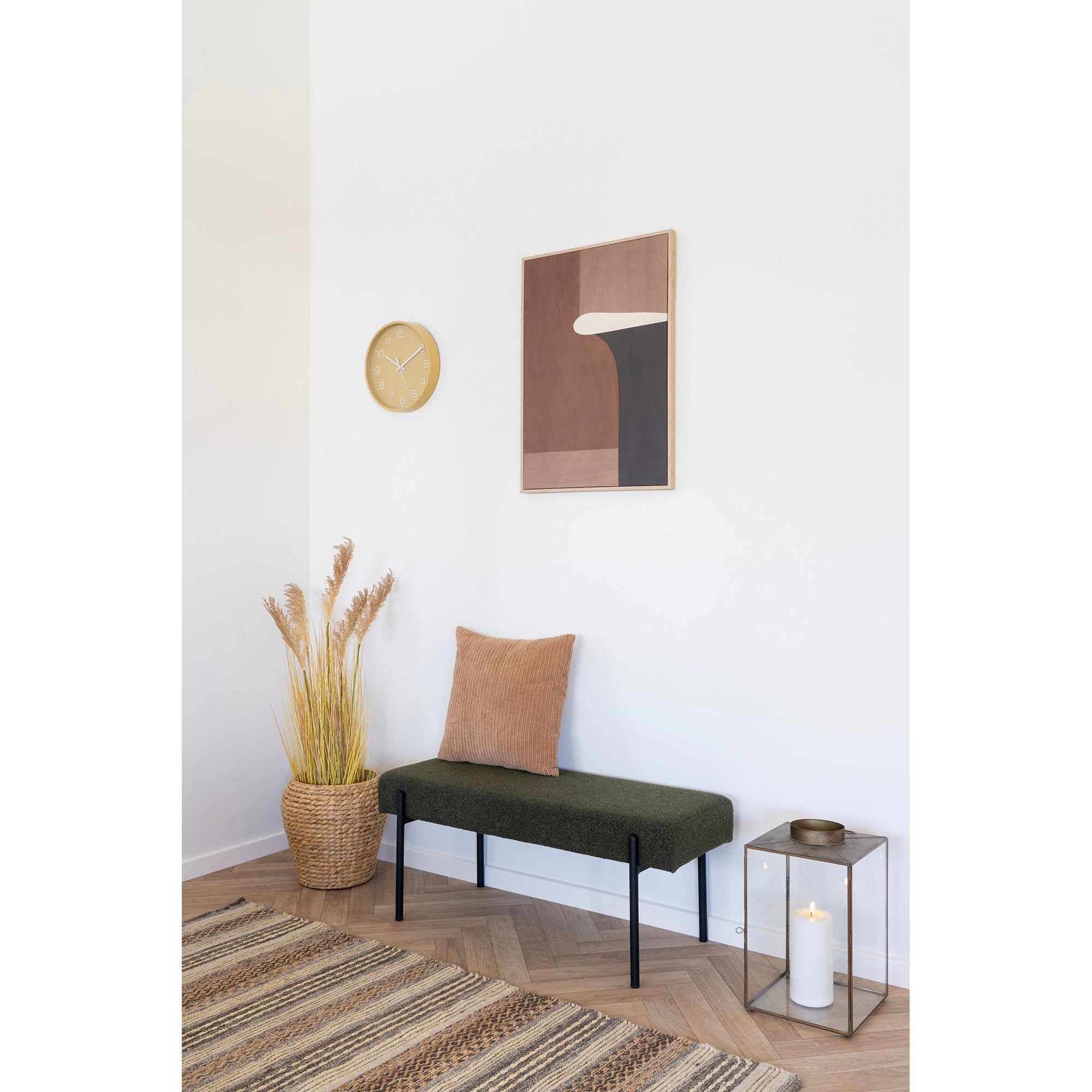 Sitzbank Swindon – Bouclé, dunkelgrün, schwarze Beine, 100x36x42,5 cm, HN1241