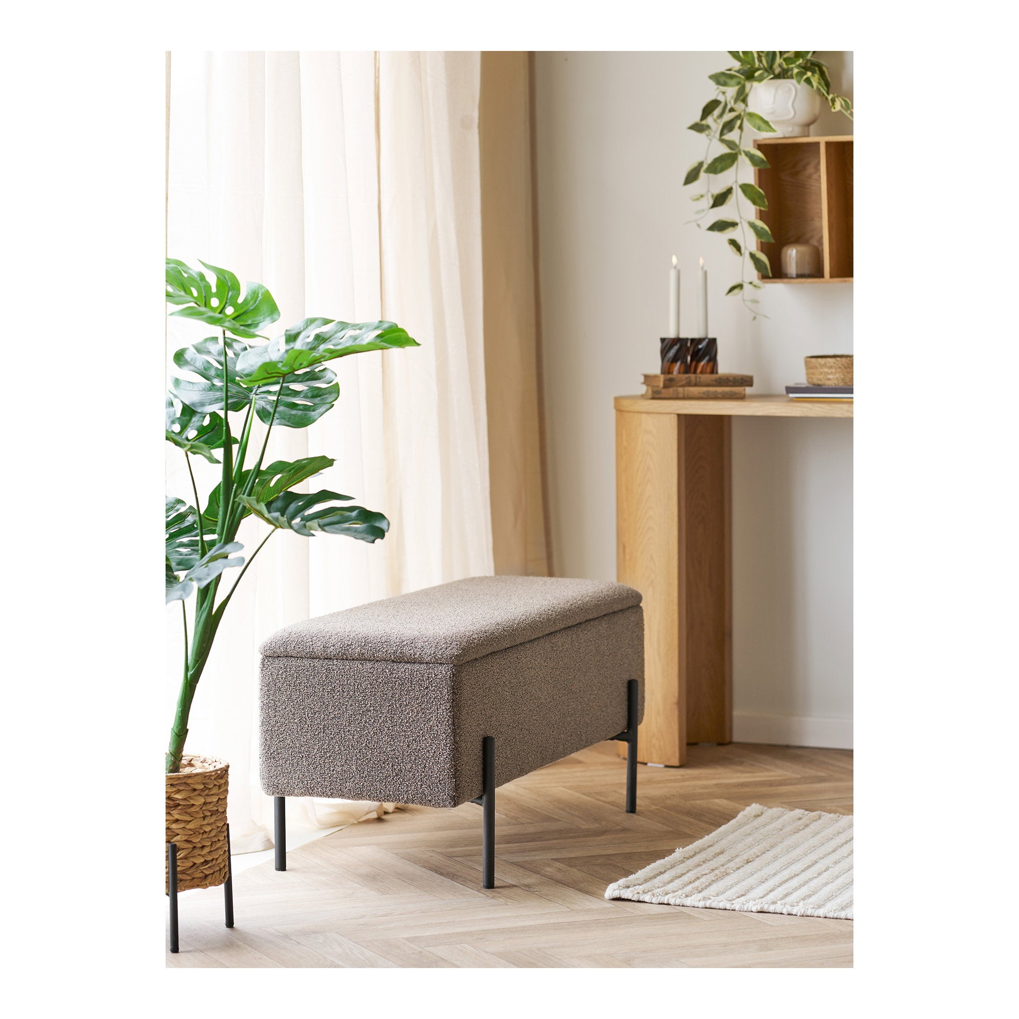 Watford Bench - Bench with storage, bouclé, brown 95x36,5x43 cm, HN1061