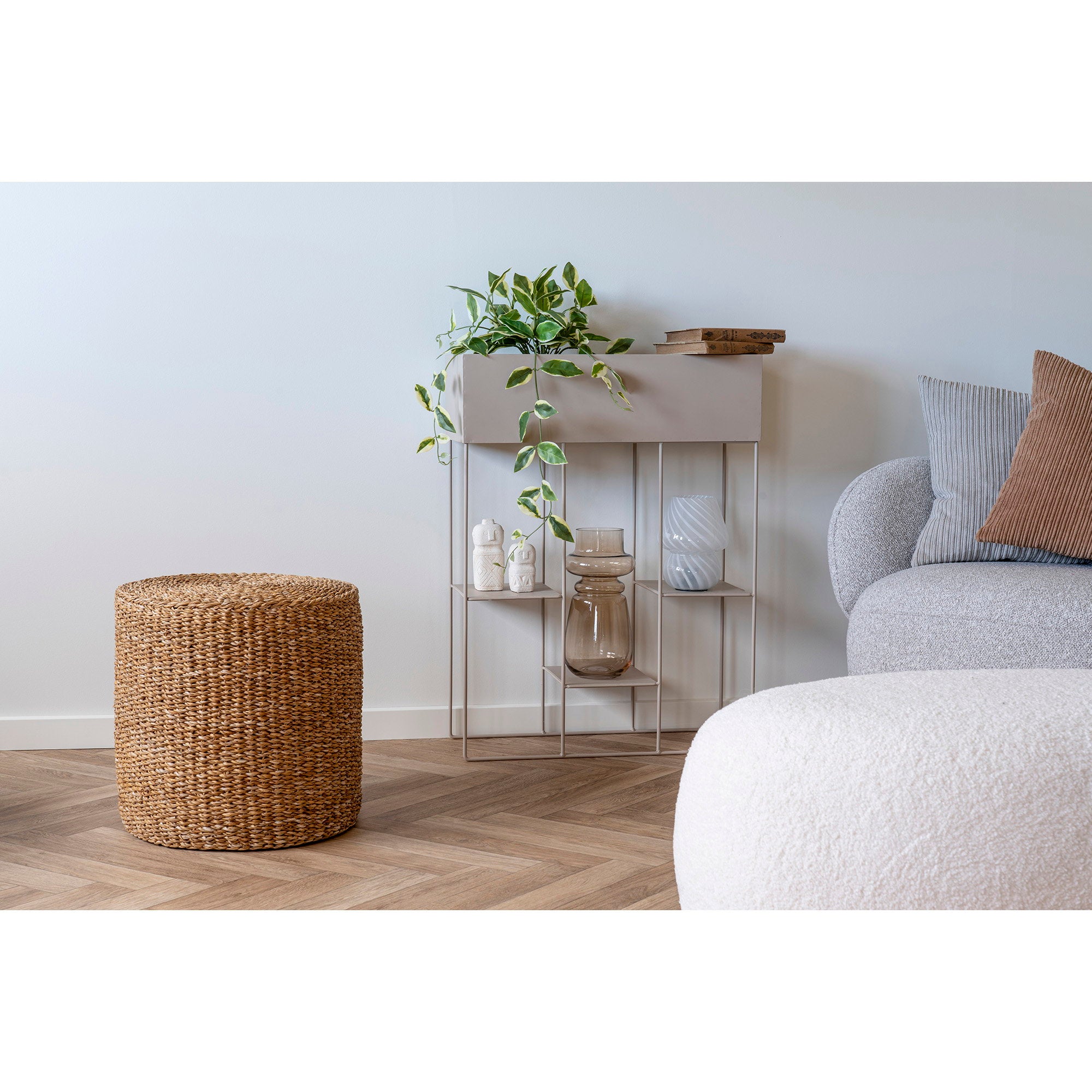 Rivera Pouf - Pouf, Seegras/Baumwolle, natur Ø40x40 cm