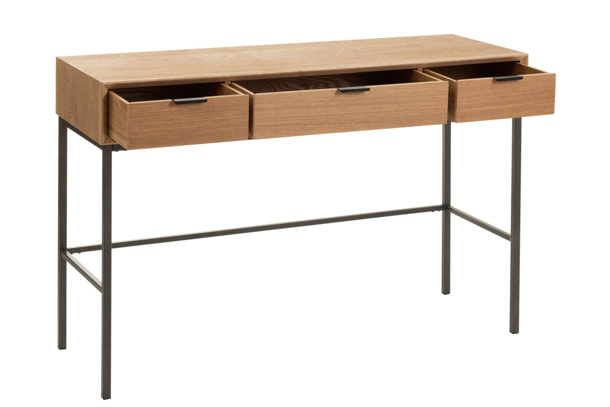 Konsola 3 szuflady drewno/metal naturalna