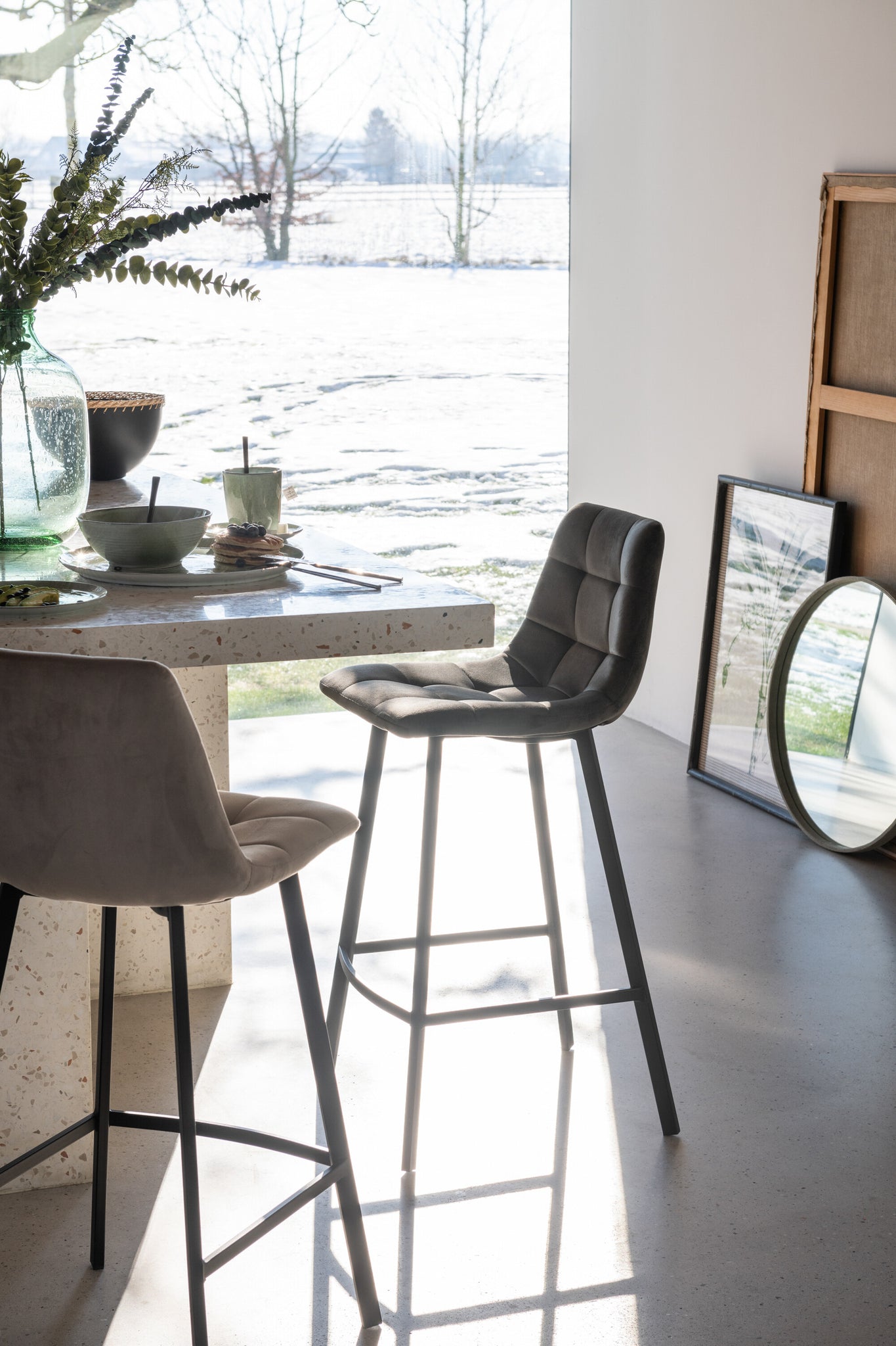 Barstool Olivier Textile/Metal Grey
