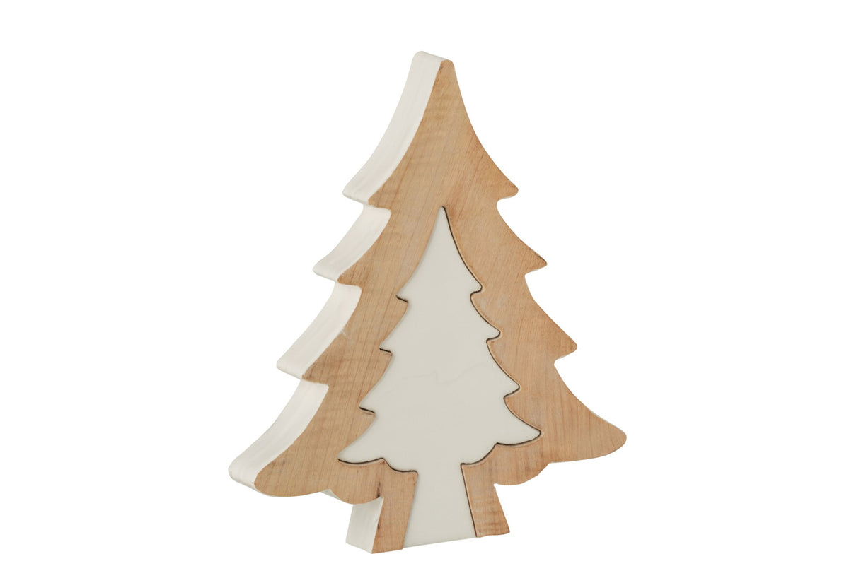 Kerstboom puzzel groot – mangohout, wit en white wash, 30×26×3,5 cm