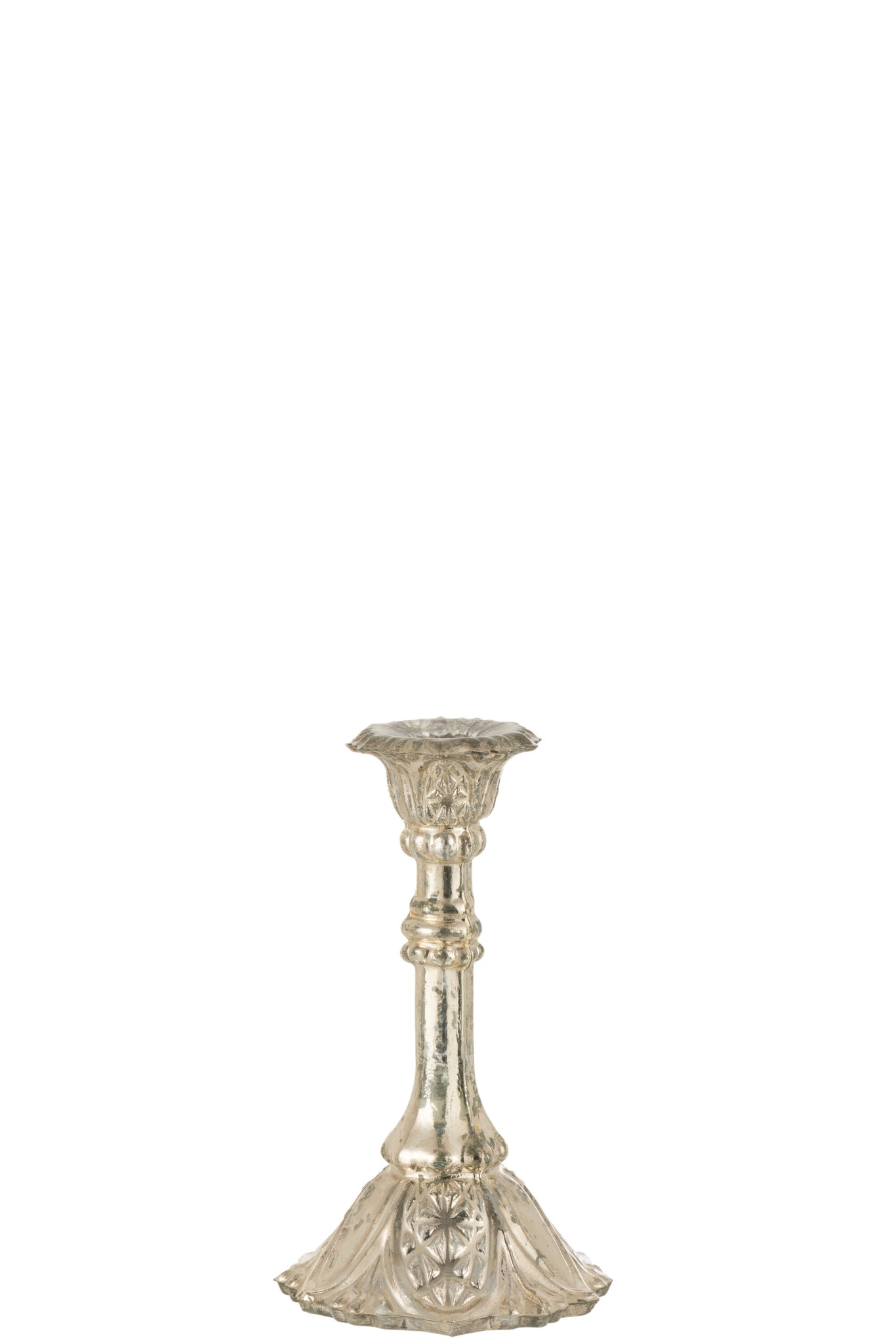 Candle Holder Oriental Glass Silver Medium