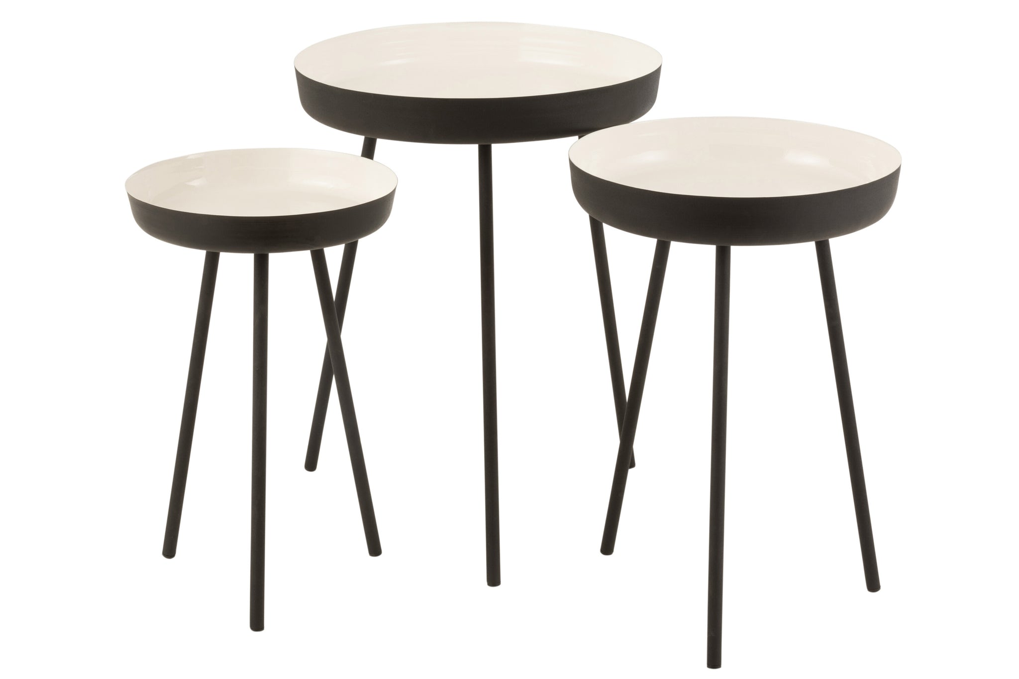 Set Of 3 Sidetables Metal Black/White