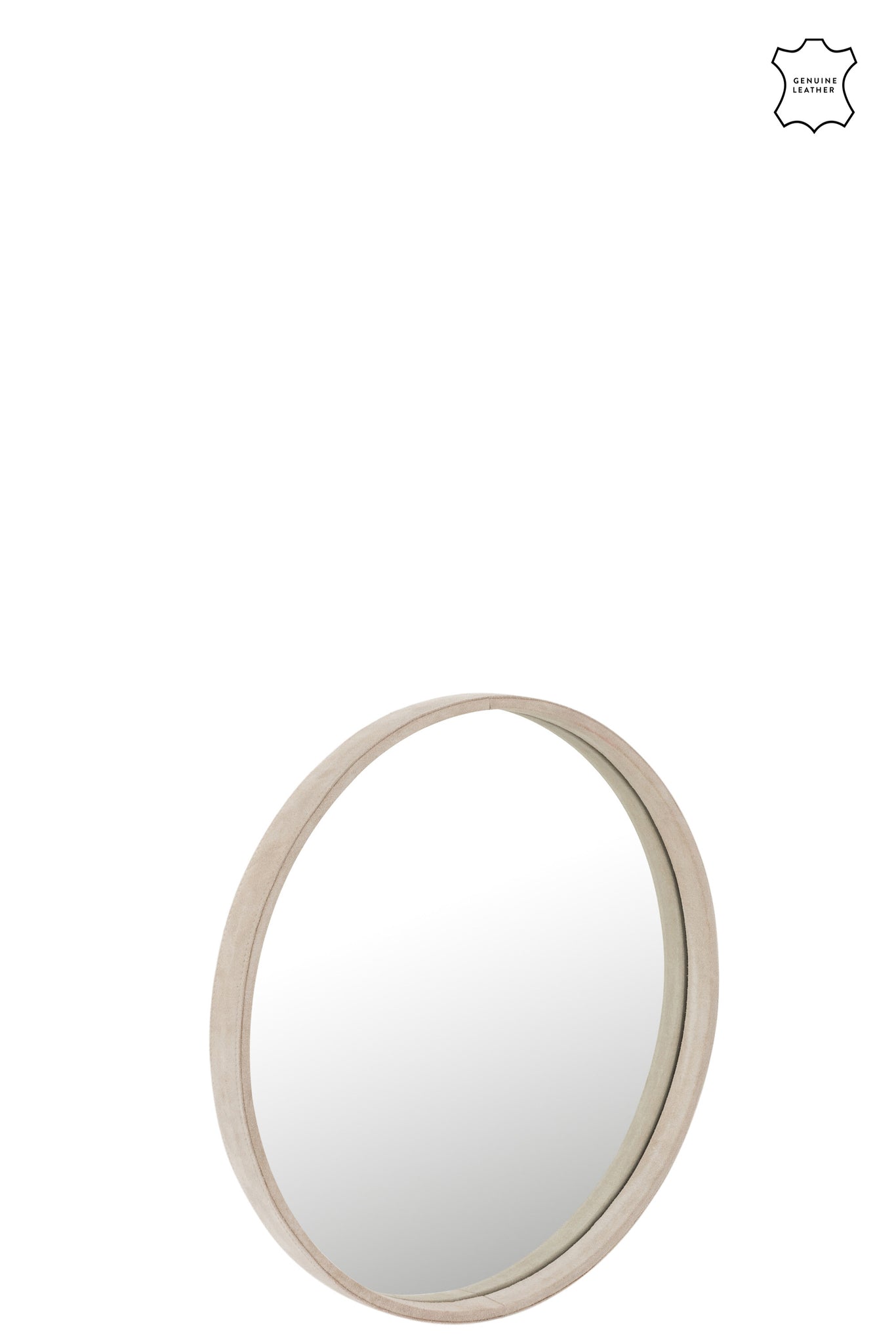 Mirror Round Leather Beige Small