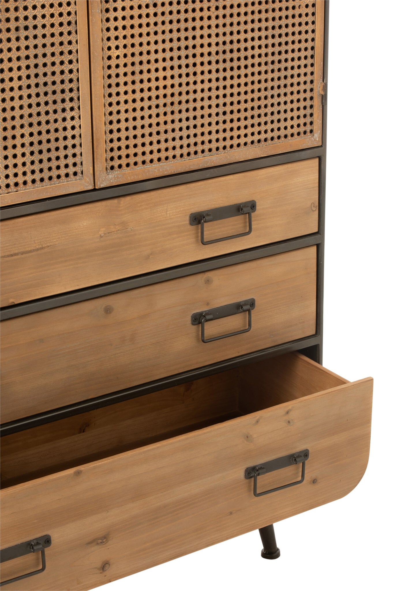 Closet High 3 Drawers Metal/Wood Black/Natural