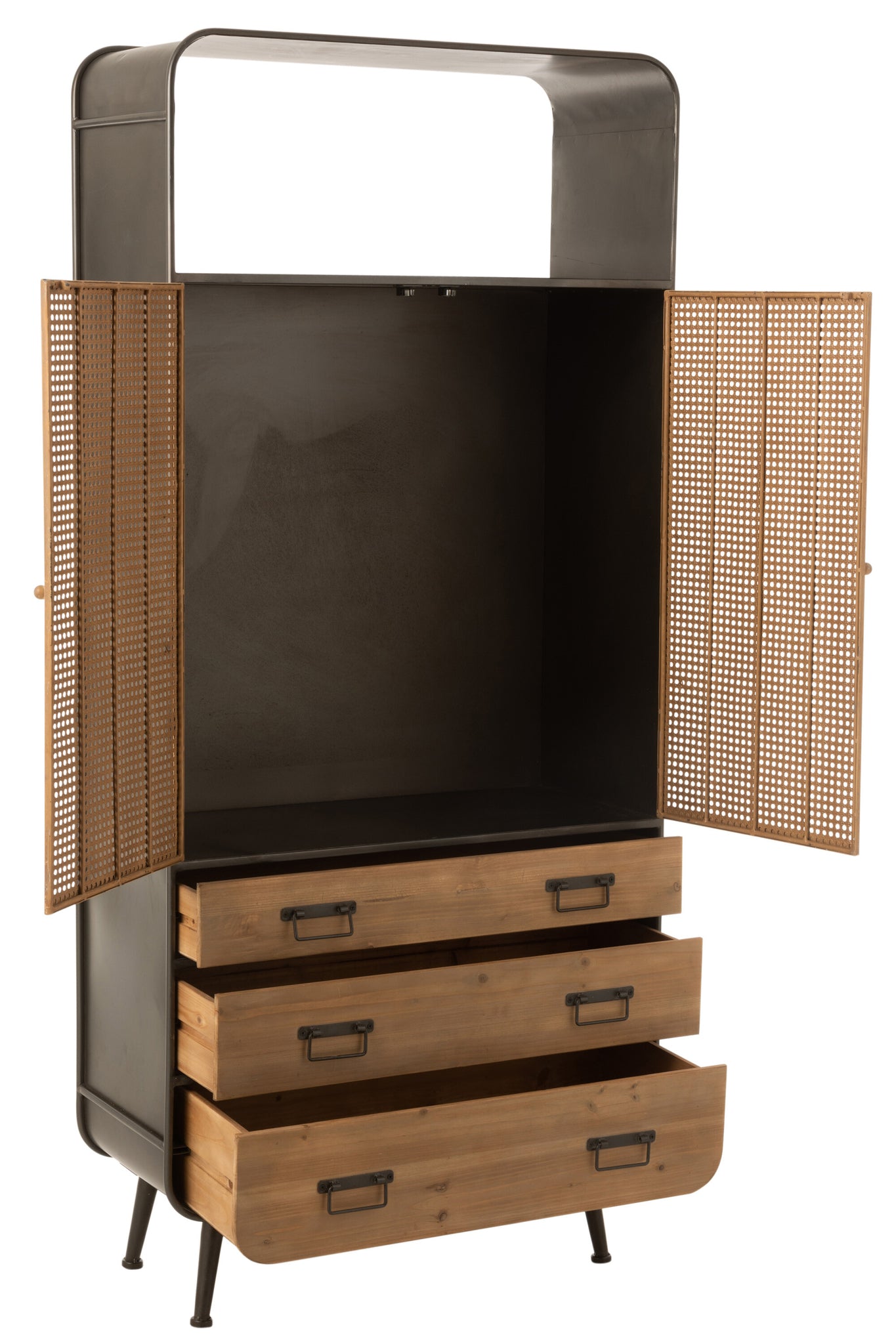 Closet High 3 Drawers Metal/Wood Black/Natural