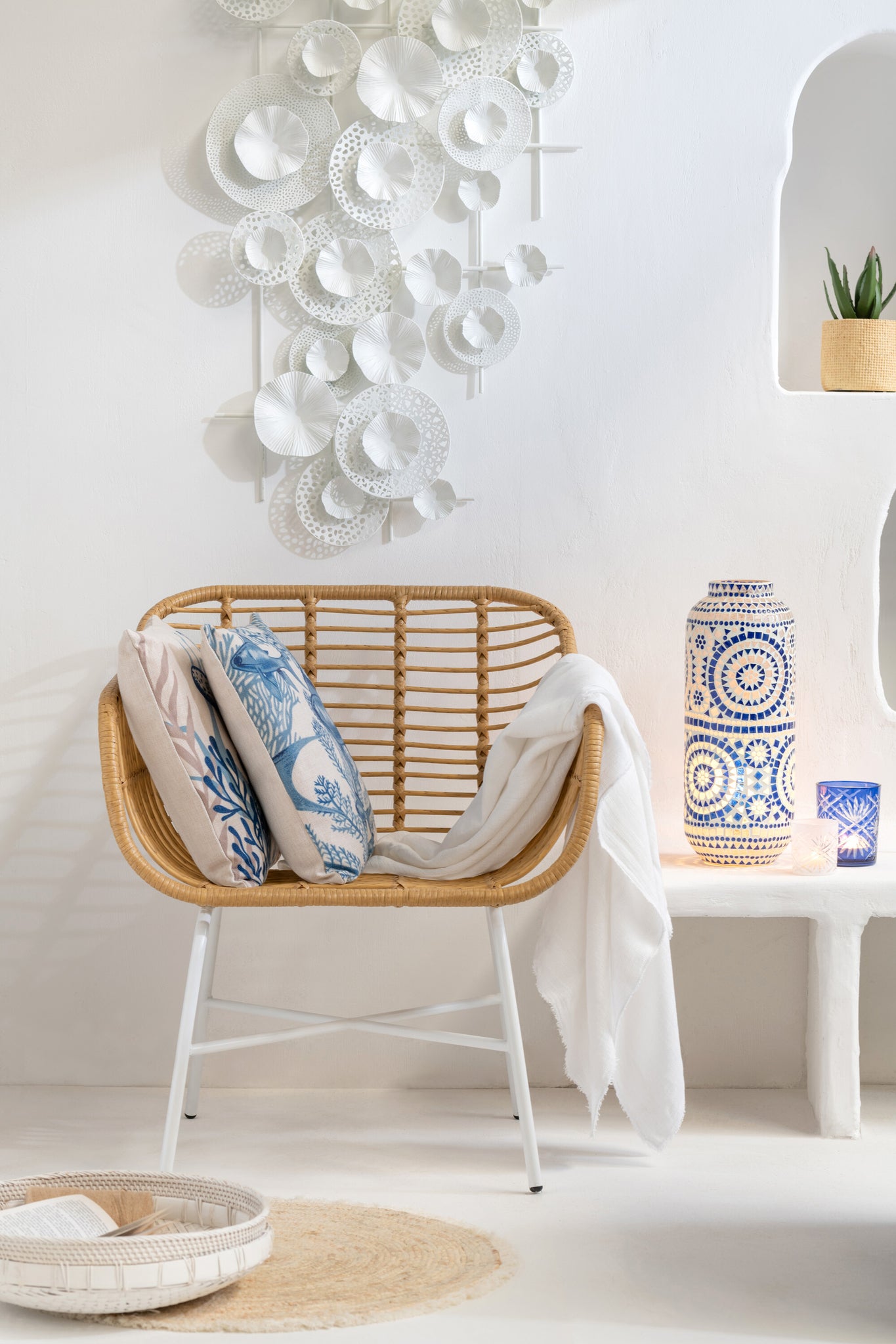 Chair Rachelle Outdoors Met/Rattan Natural/White