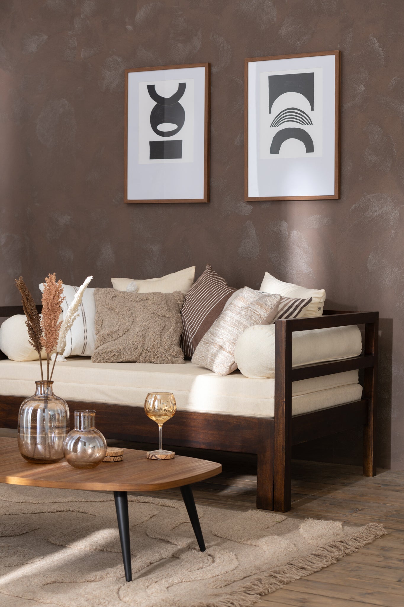 Sofa/Bed Conie Mattress+4Cushions Mango Wood Dark Brown