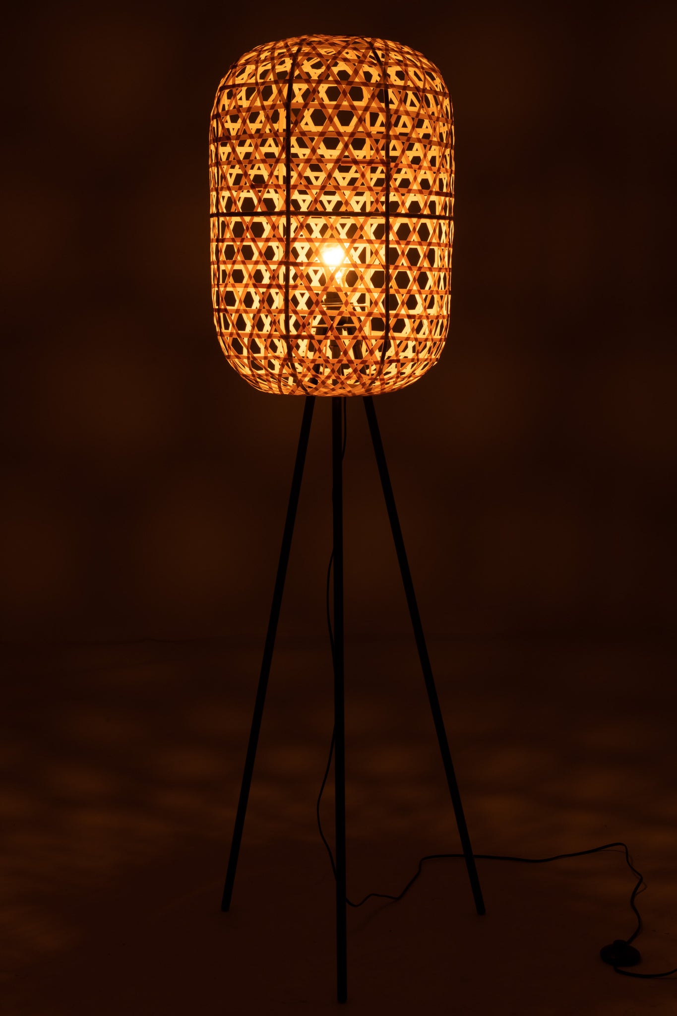 Lamp Standing Tripod Round Bamboo Metal Natural/Black