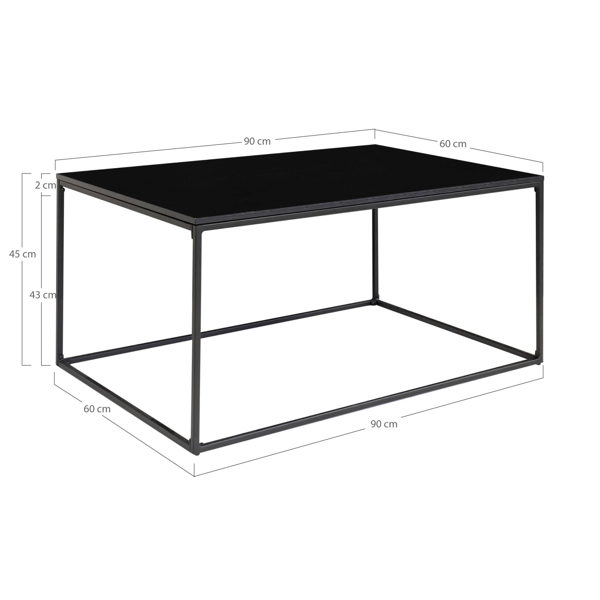 Coffee Table Black Rectangular 90x60x45 cm | Steel Frame