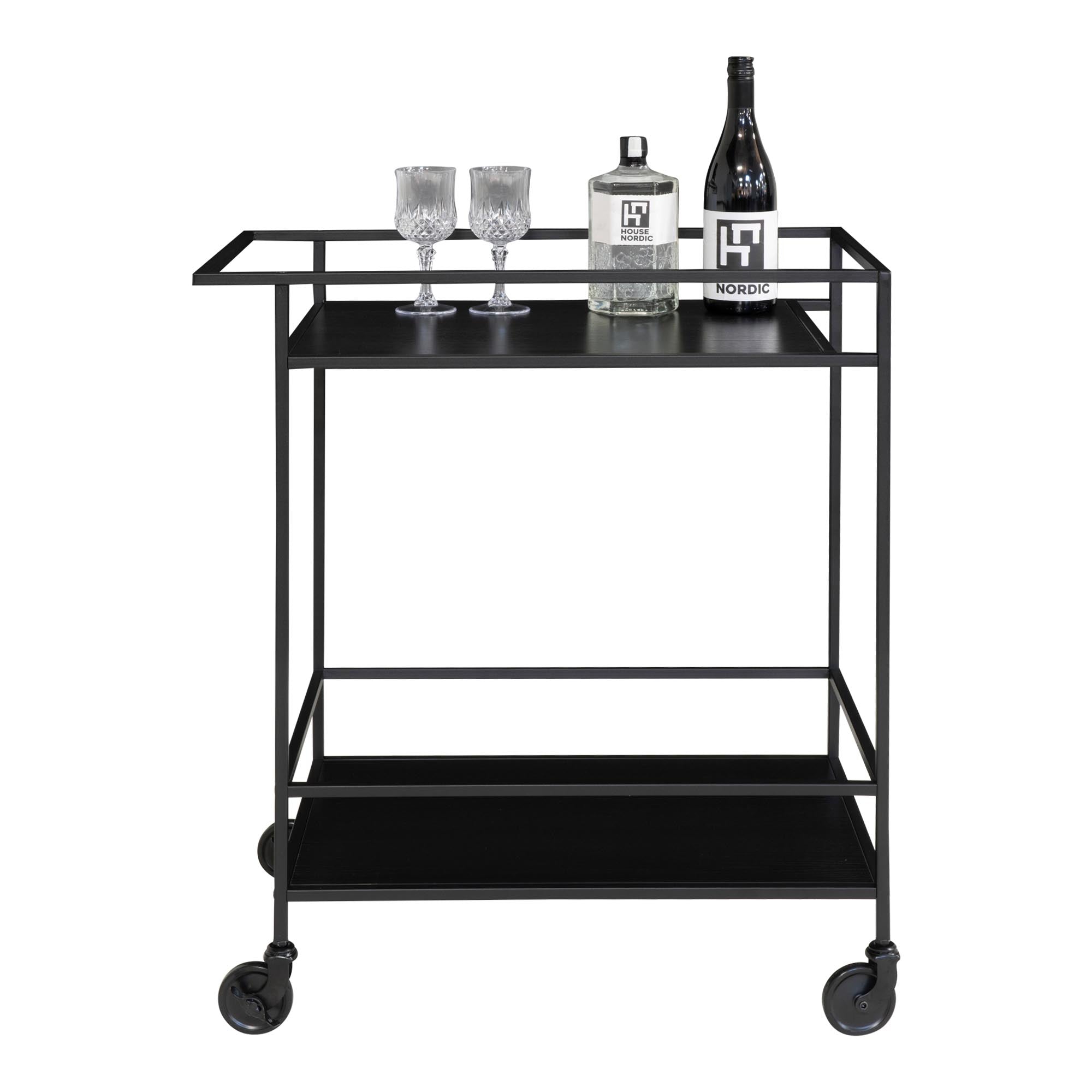 Vita Bar trolley - Bar trolley with 2 shelves, black, black frame 68x40x79 cm