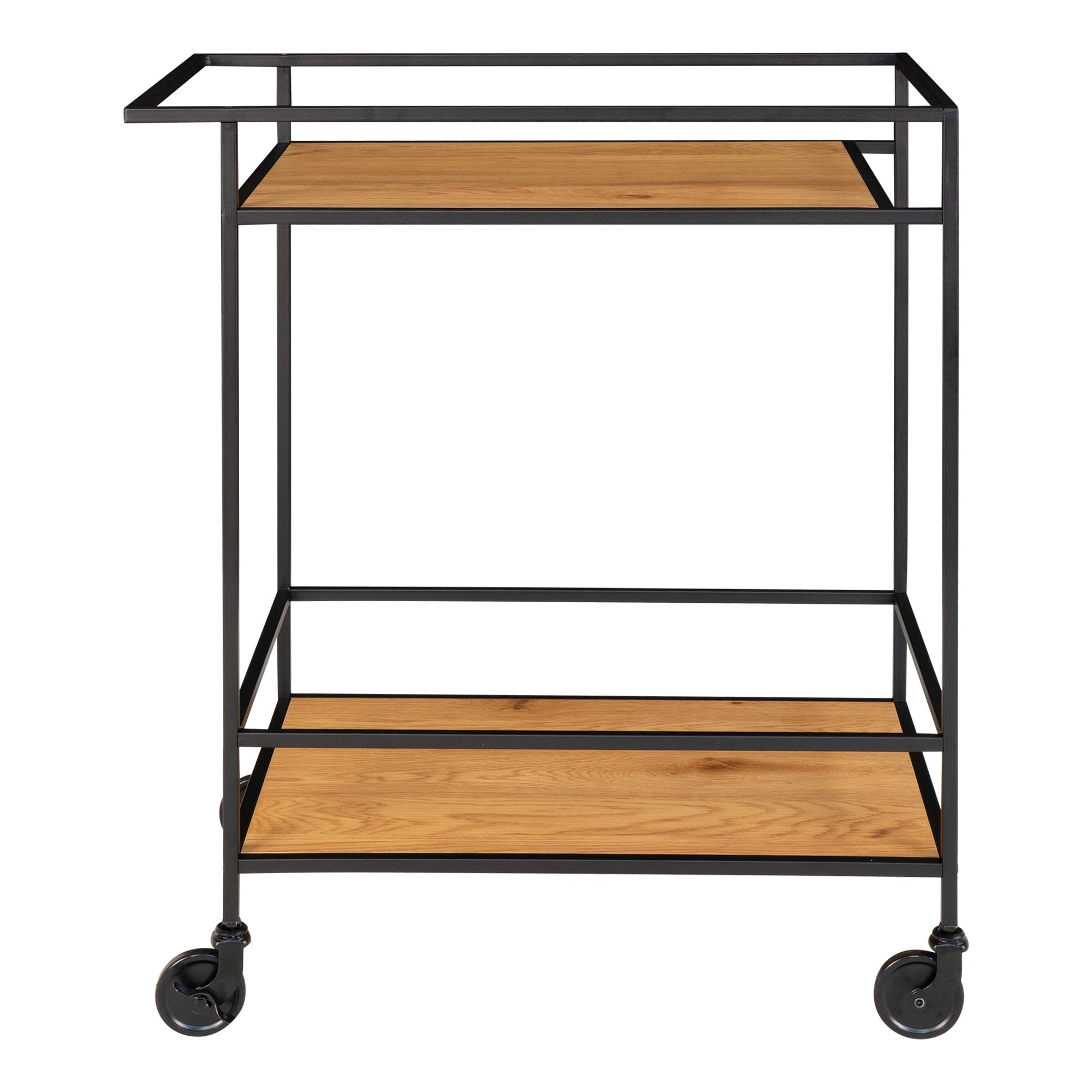 Vita Bar trolley - Bar trolley with 2 shelves, oak look, black frame 68x40x79 cm