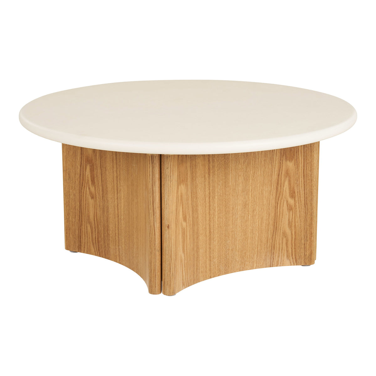 Salontafel Motril – cement en essenfineer, wit met naturel, ø80x37 cm