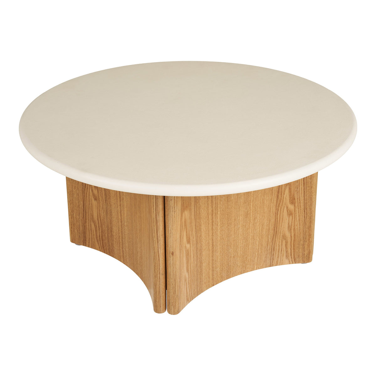 Salontafel Motril – cement en essenfineer, wit met naturel, ø80x37 cm