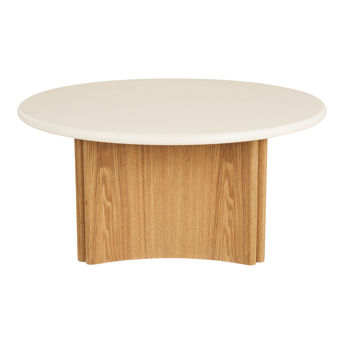 Salontafel Motril – cement en essenfineer, wit met naturel, ø80x37 cm