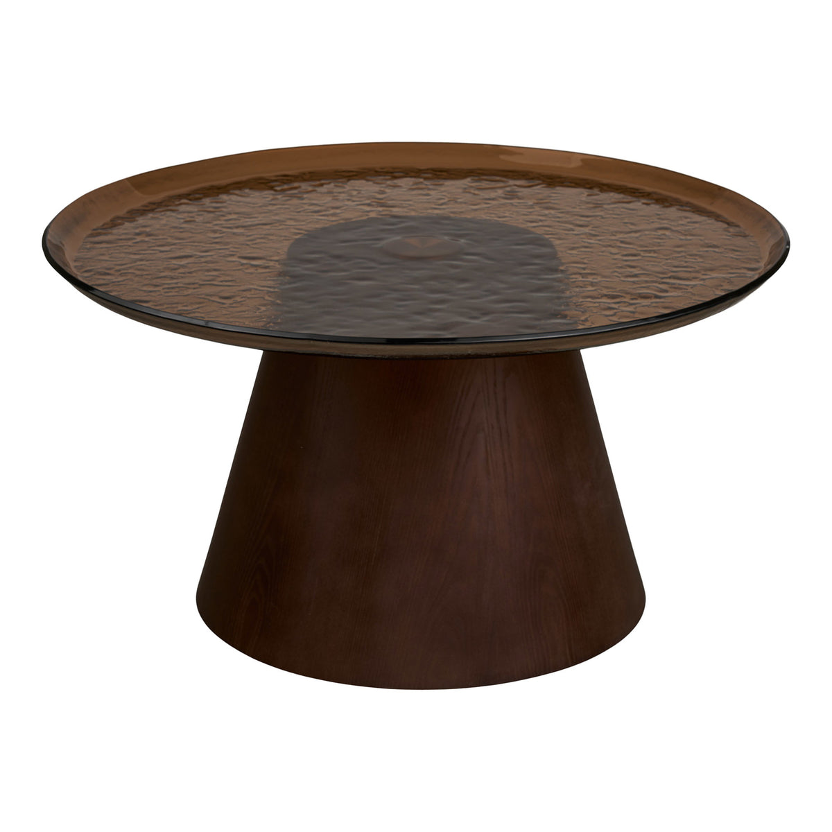 Salontafel Orvieto – essenfineer en glas, bruin, ø80x42 cm