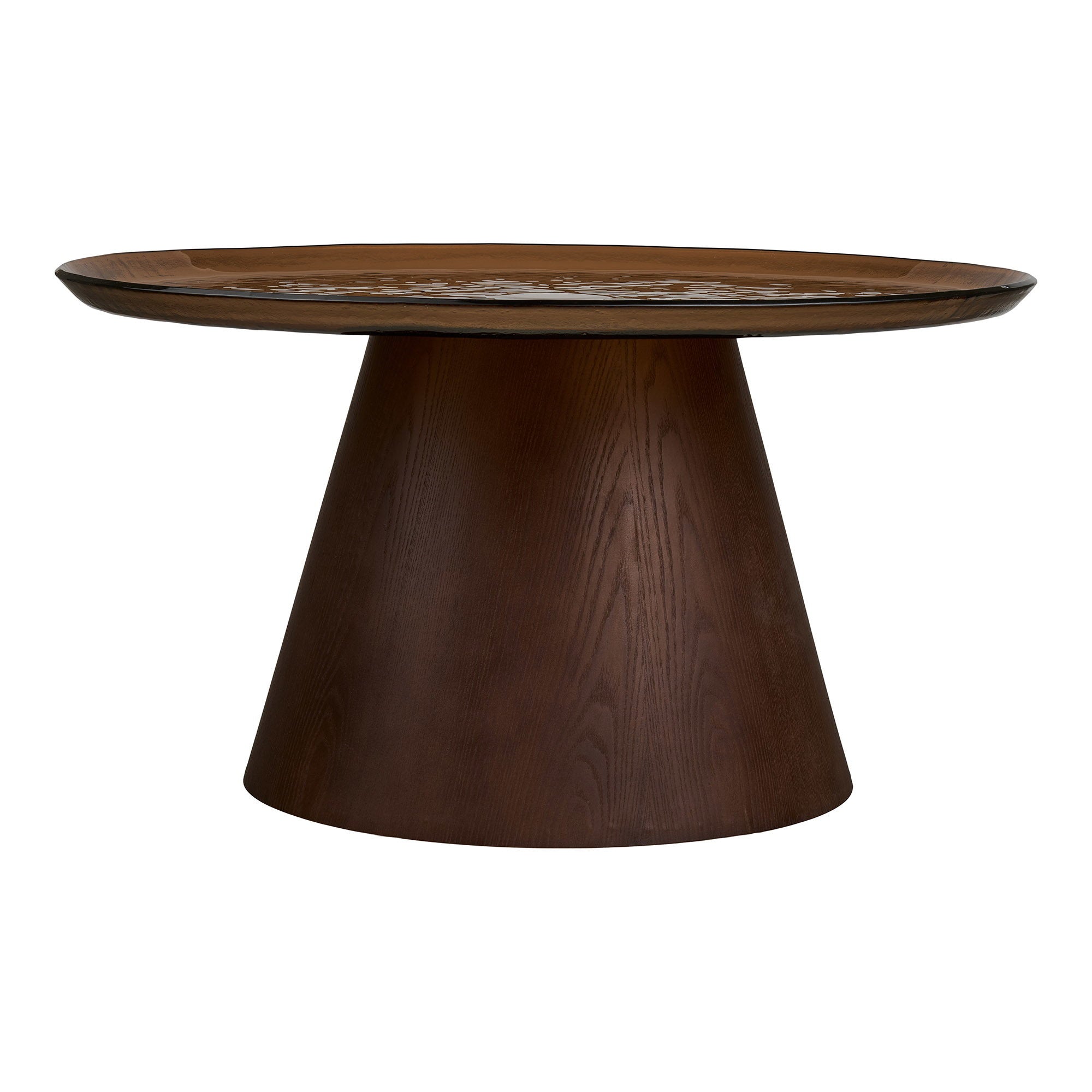 Salontafel Orvieto – essenfineer en glas, bruin, ø80x42 cm