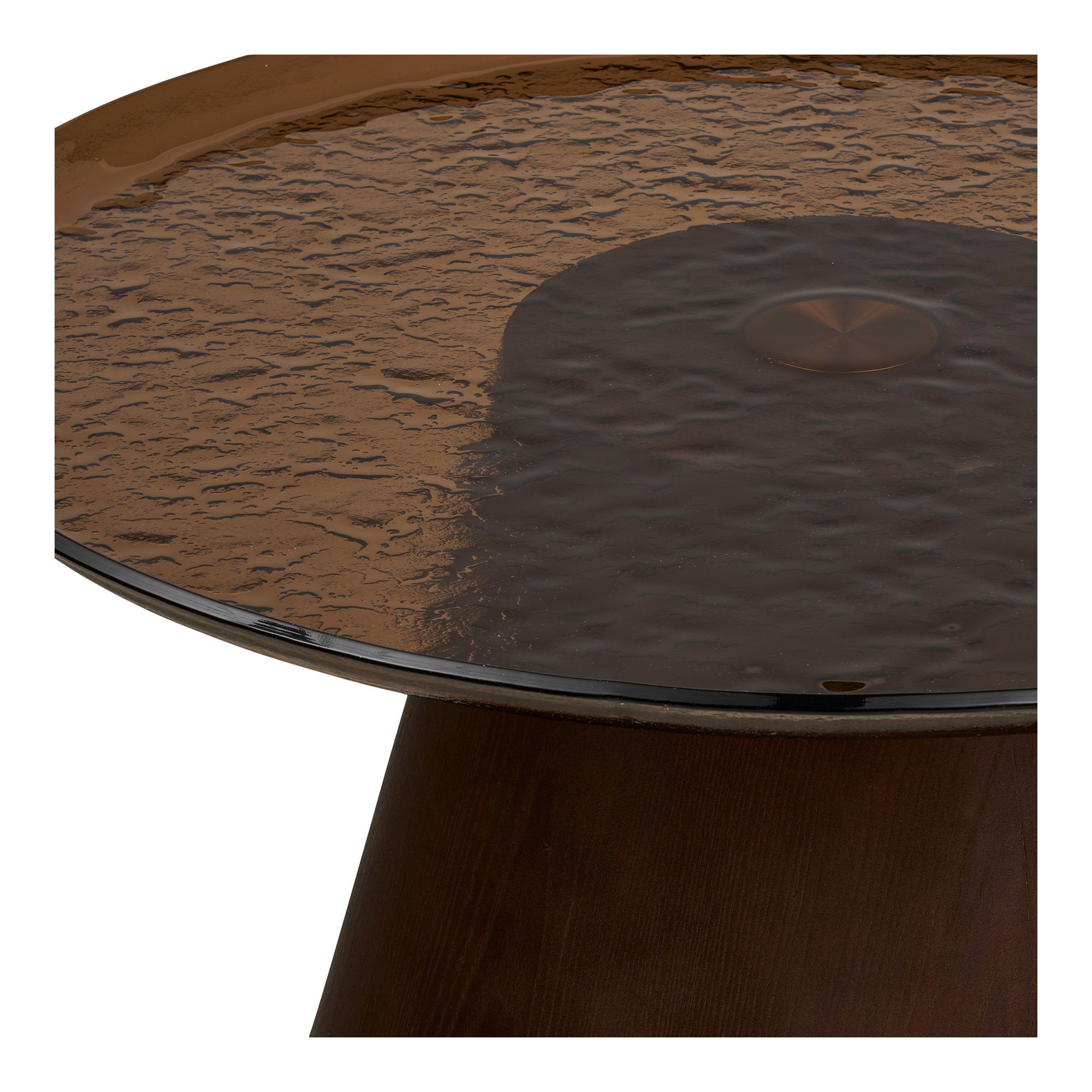Salontafel Orvieto – essenfineer en glas, bruin, ø80x42 cm