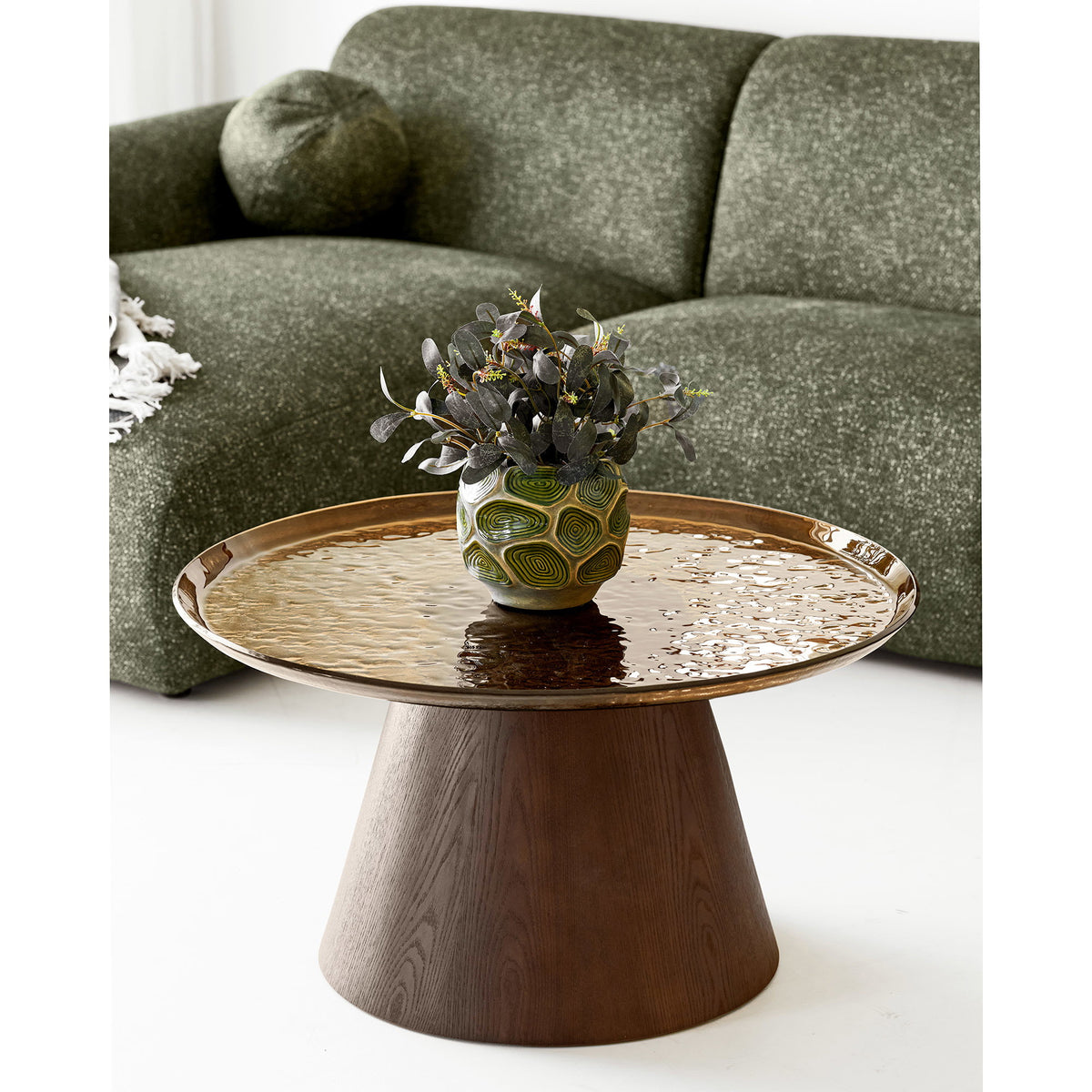 Salontafel Orvieto – essenfineer en glas, bruin, ø80x42 cm