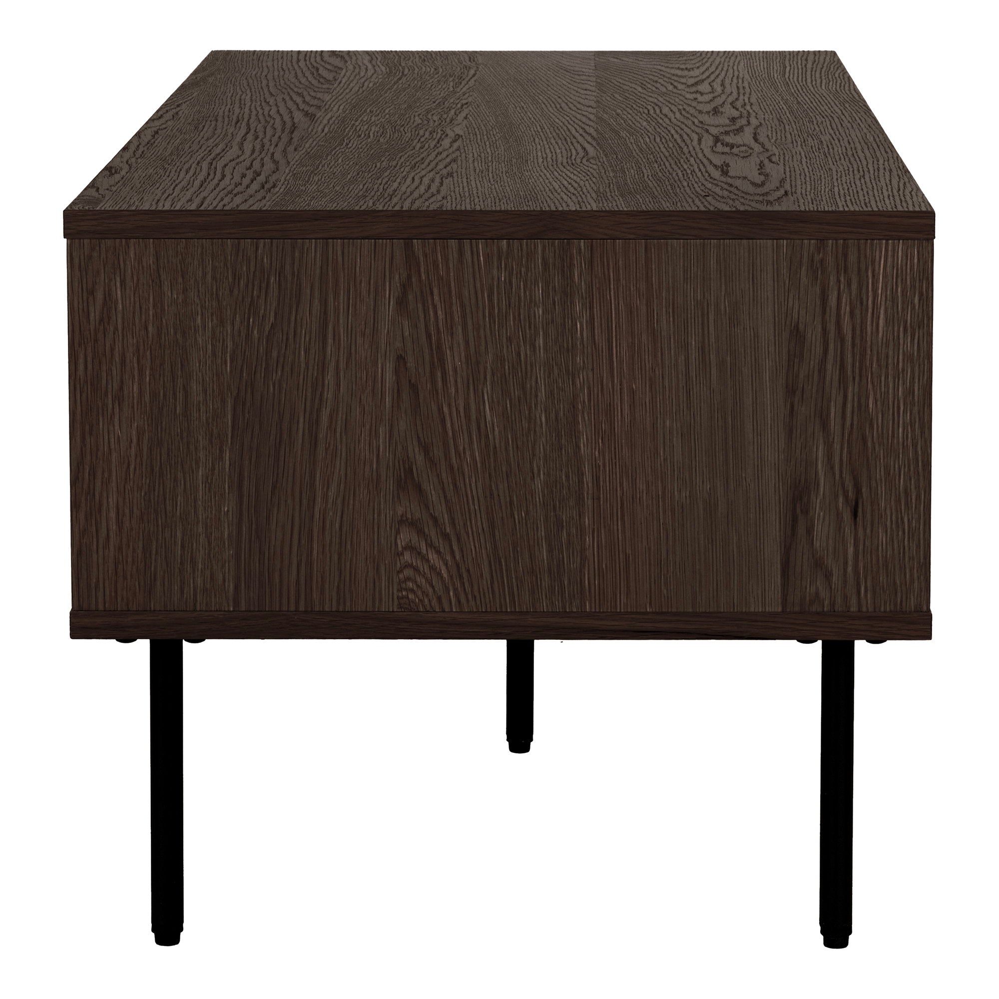 Couchtisch Kyoto - Couchtisch, 2 Schubladen, Eichenfurnier, geräuchert, schwarze Metallbeine 50x100x45 cm
