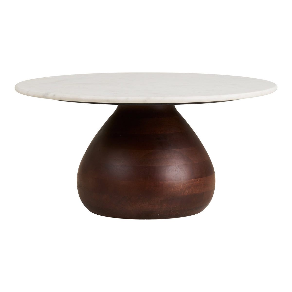 Salontafel Heide – mangohout en marmer, donkerbruin met wit, ø70x35 cm