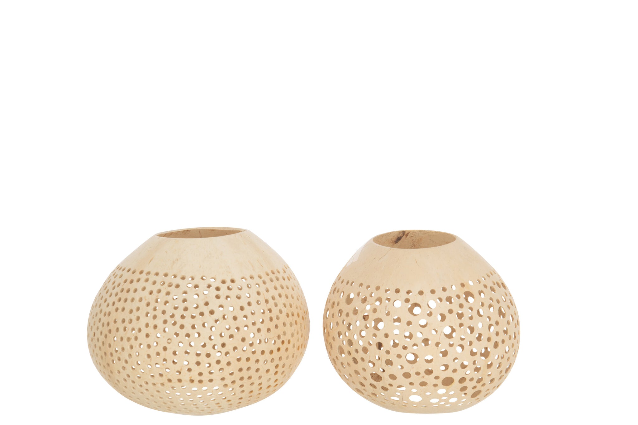 Tealight Holder Coconut Holes Natural Assortment Of 2