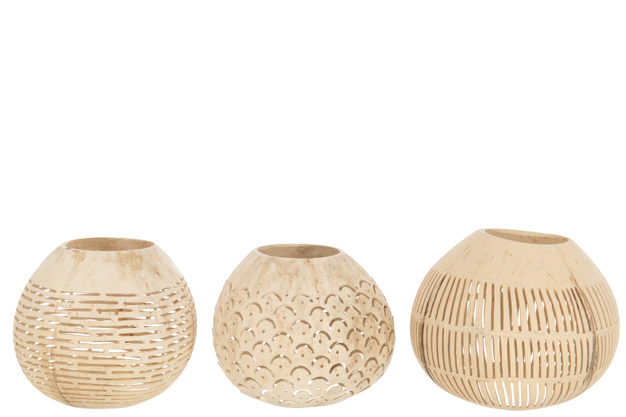 Tealight Holder Coconut Lines Natural Assortment Of 3