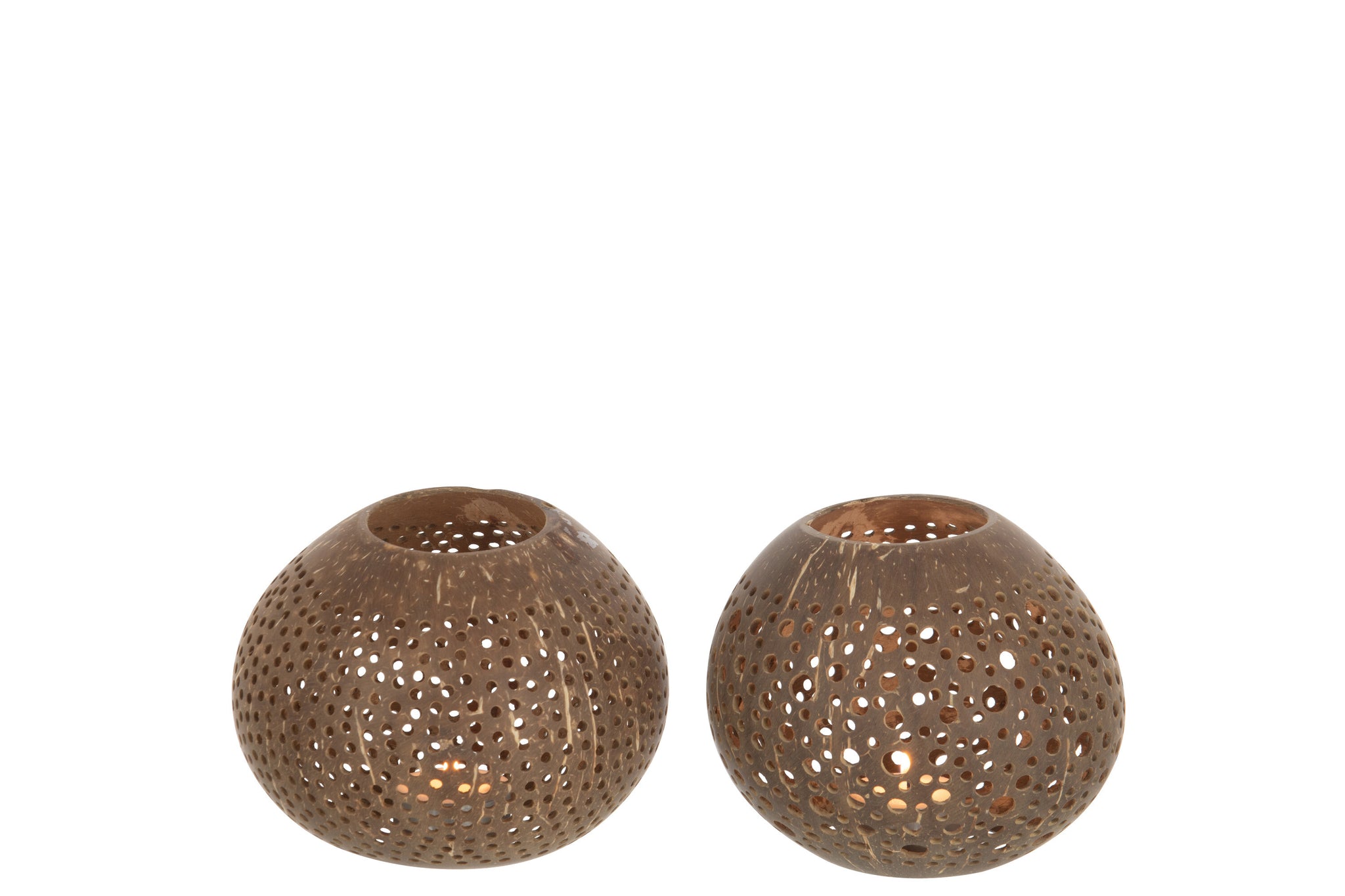 Tealight Holder Coconut Holes Brown Assortment Of 2