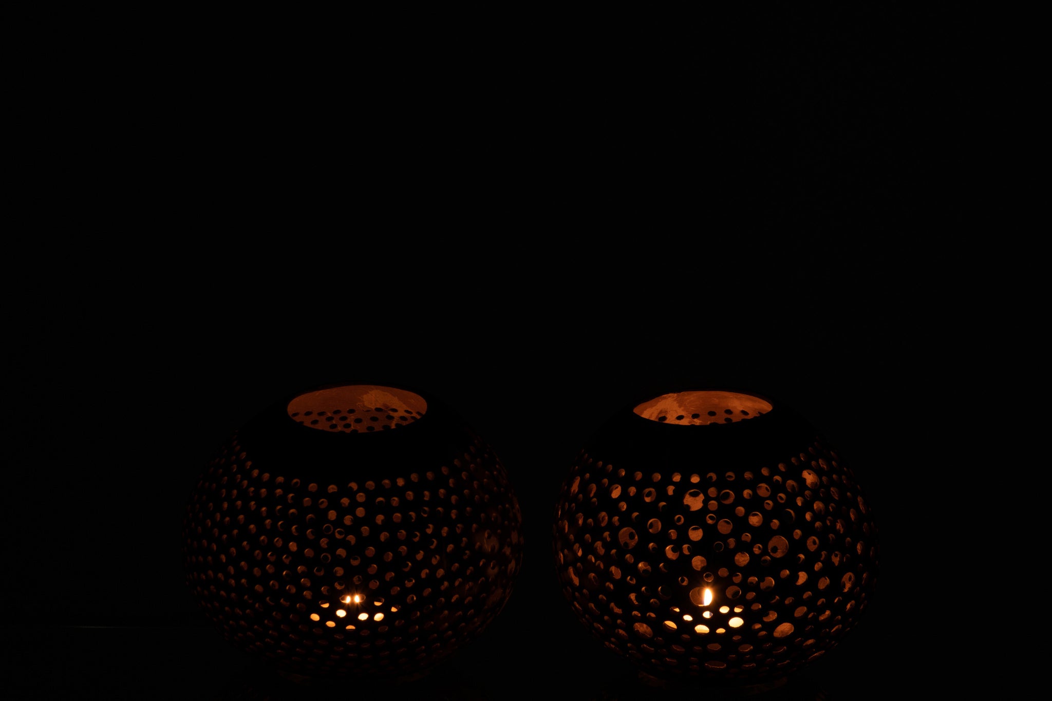 Tealight Holder Coconut Holes Brown Assortment Of 2