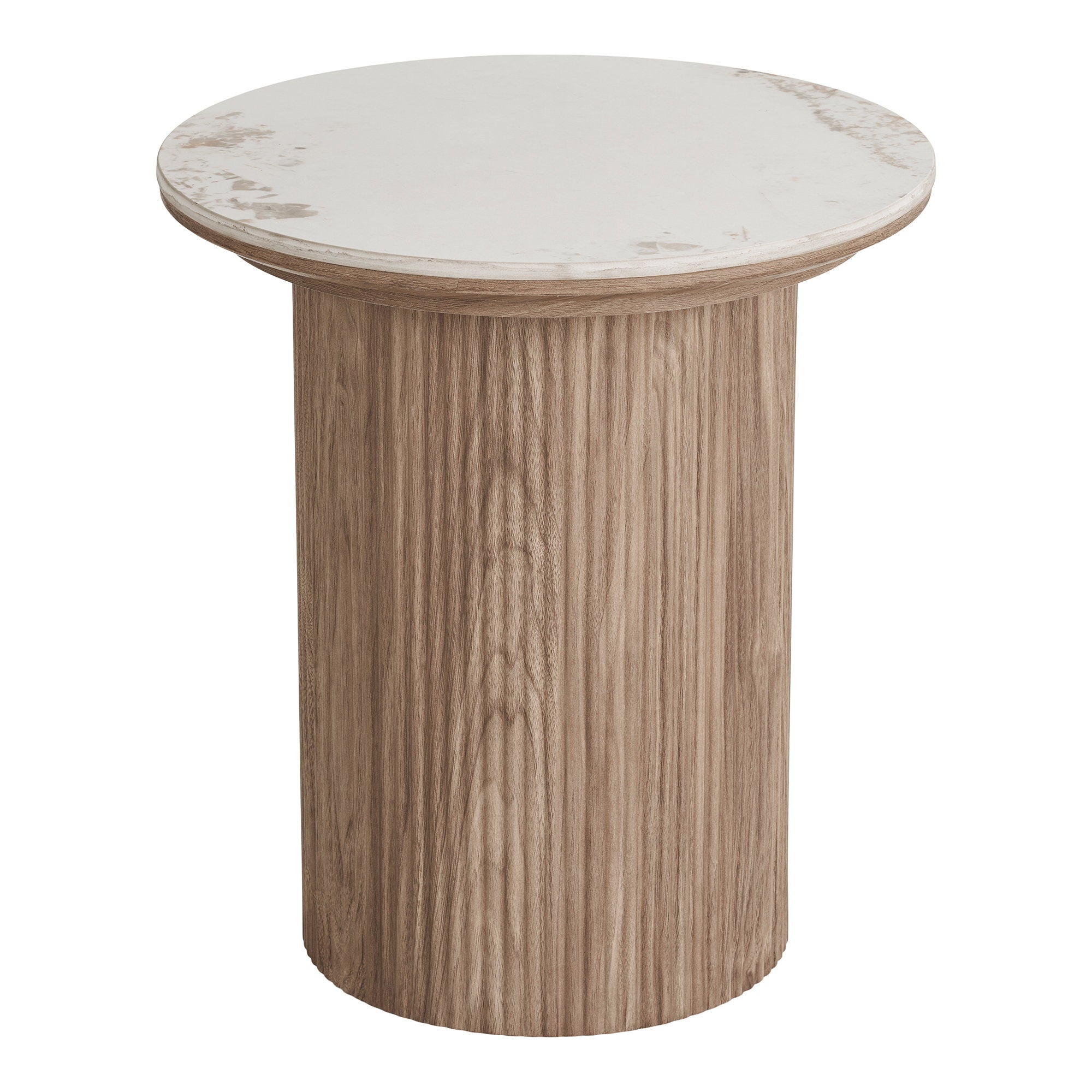 Athens Side Table - Side table, ceramic table top, white/brown ø45x50 cm