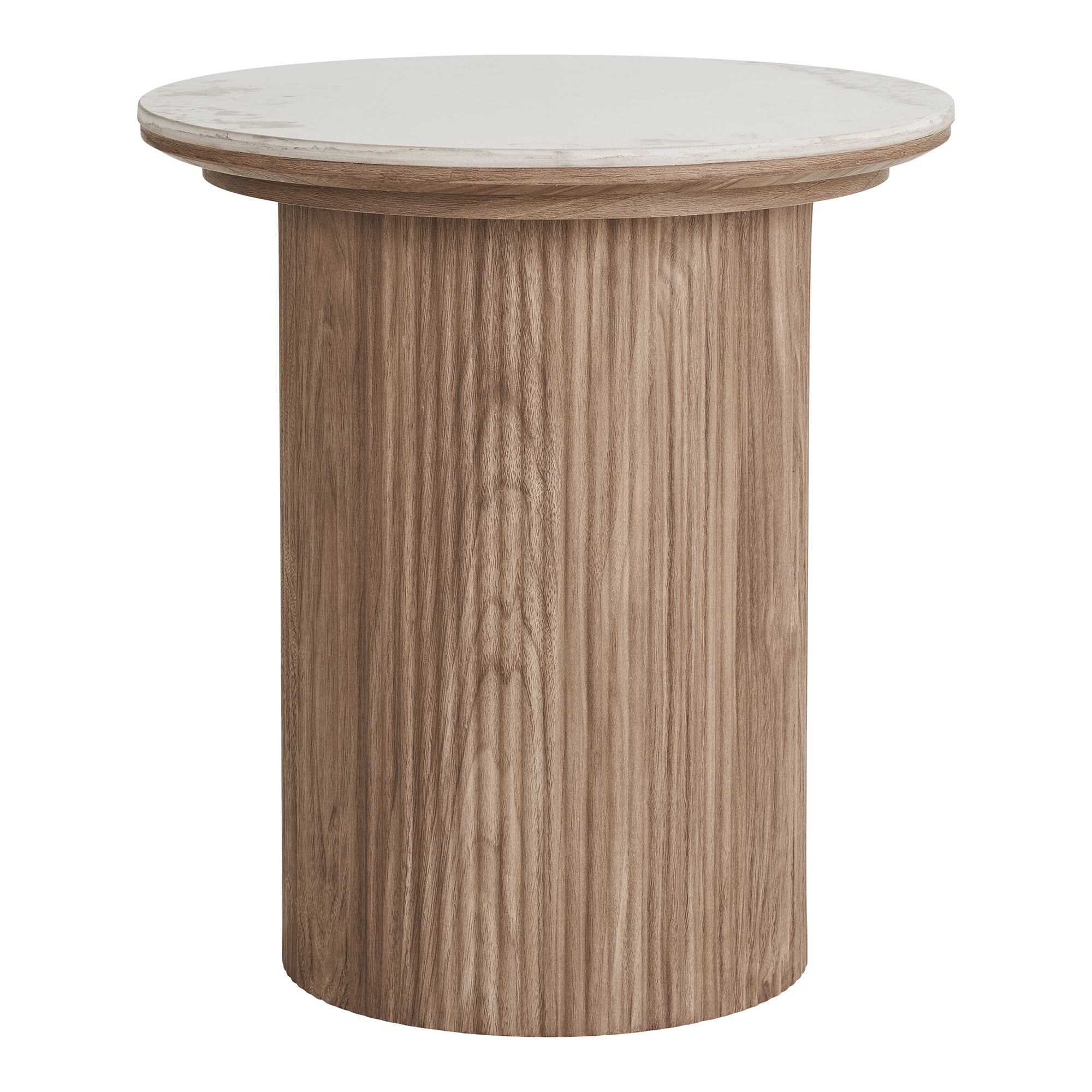 Athens Side Table - Side table, ceramic table top, white/brown ø45x50 cm