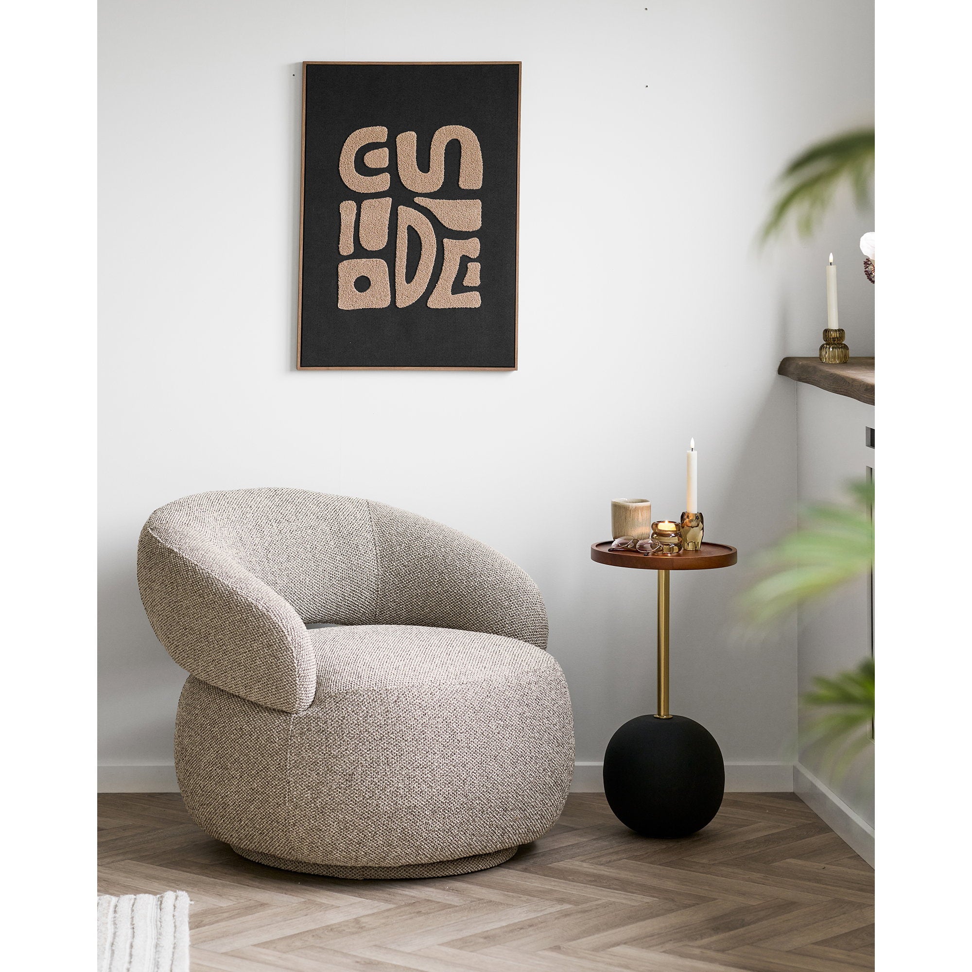 Sirone Side Table - Side table, mango wood/steel, black/brass look/dark brown Ø30x56 cm