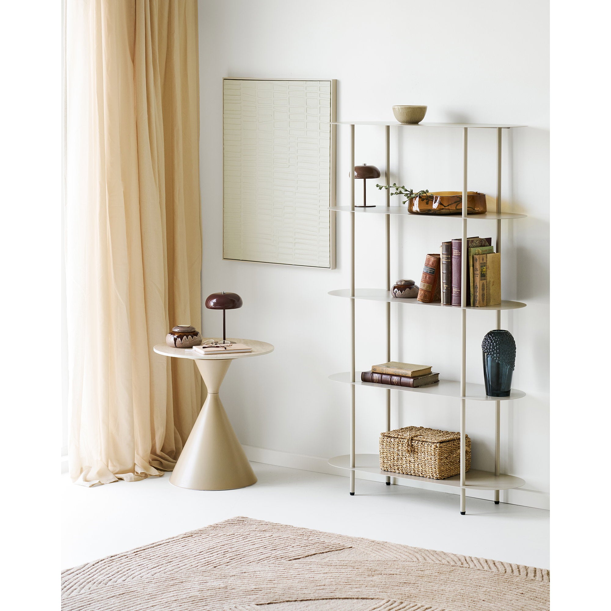 Annecy Side Table - Side table, ceramic table top/steel, travertine/sand ø50x56 cm