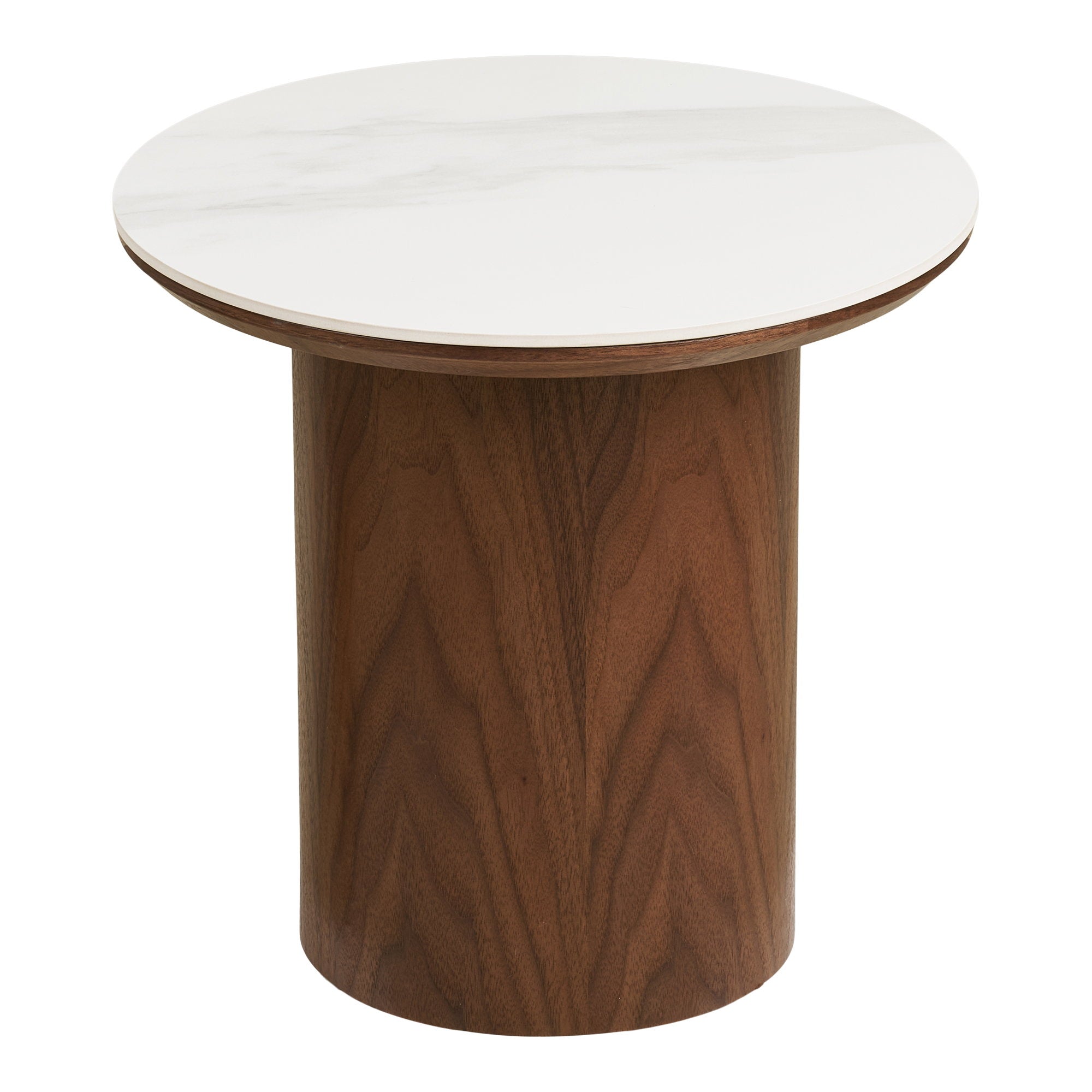 Noli Side Table - Side table, ceramic table top/ash veneer, white/dark brown ø40x38 cm