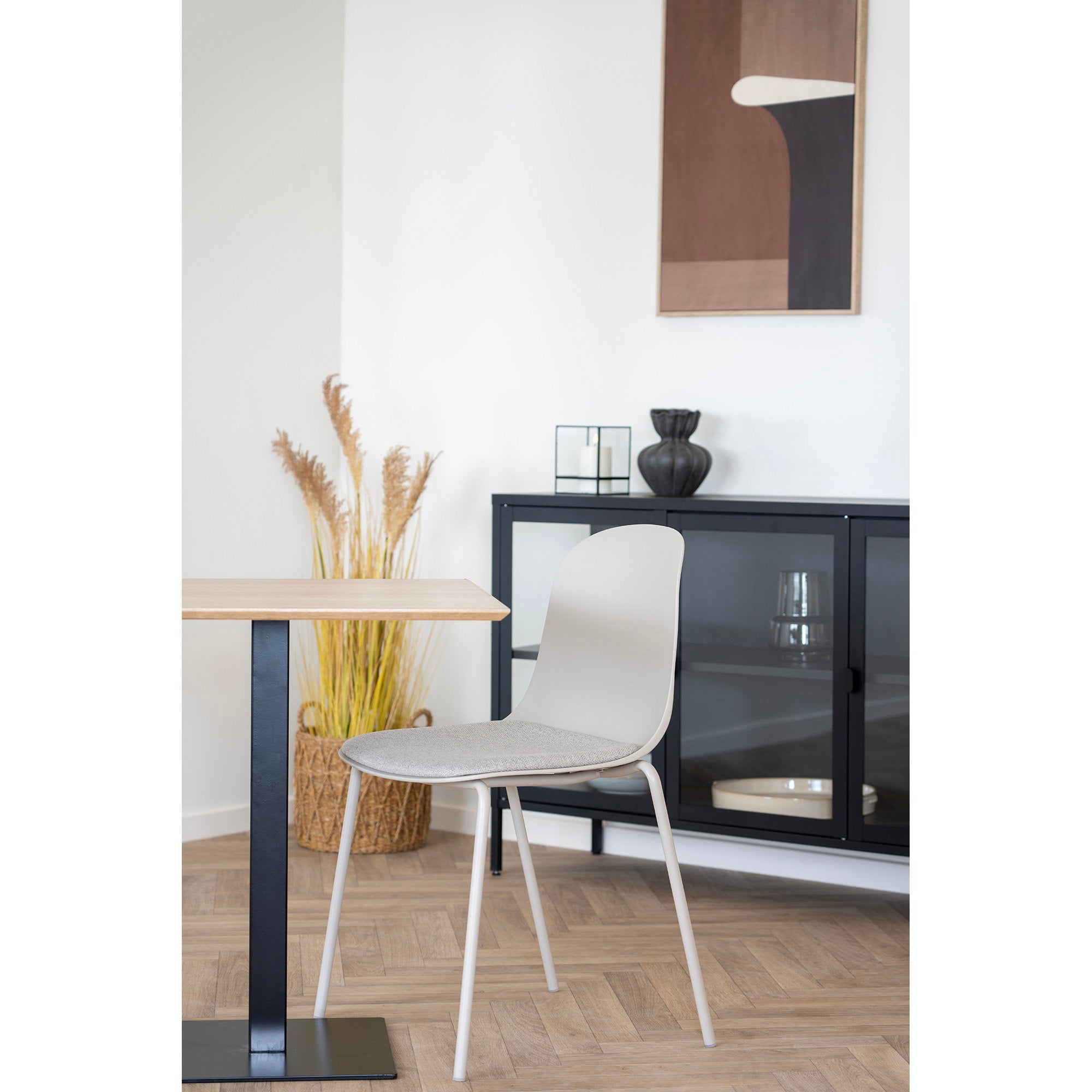 Fano Cafe Table - Cafe table, melamine, natural, black metal base 70x70x75 cm