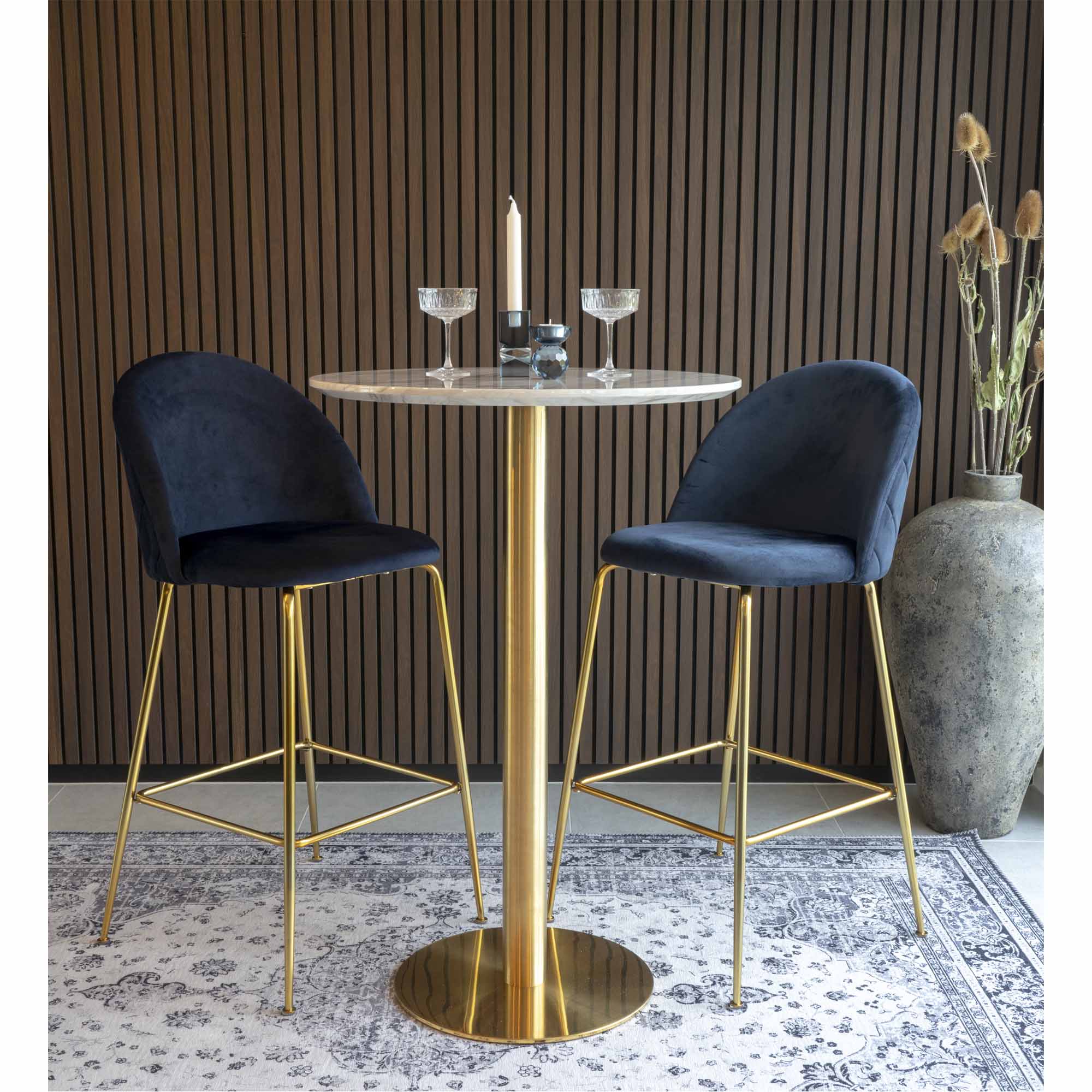Bolzano Bartisch - Bartisch, Platte Marmor-Optik, Gestell Messing-Optik ø70x105 cm